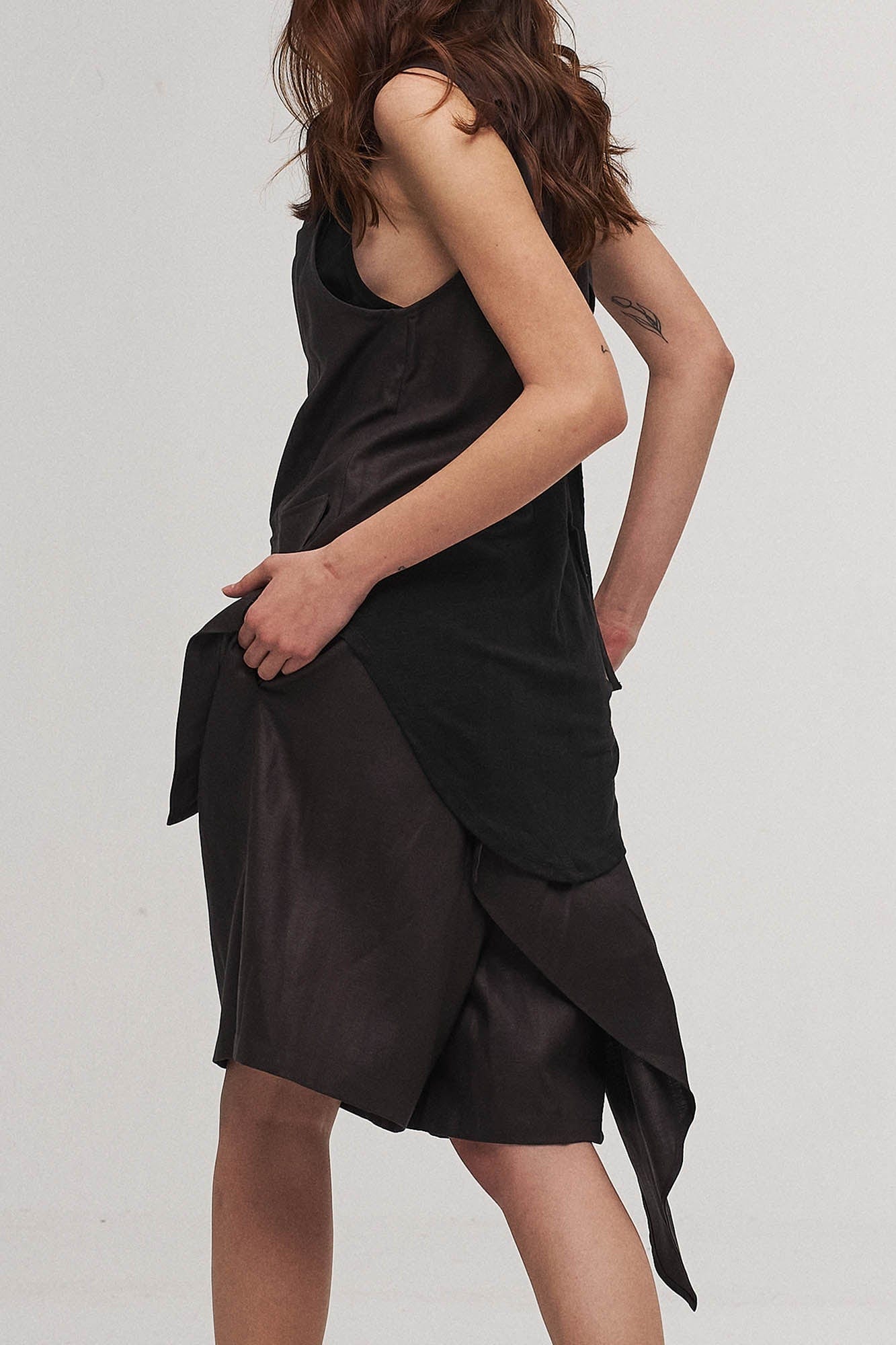 ILNya Nieternite Nifutur Asymmetrical Draped Pleated Shorts, premium urban and streetwear designers apparel on PROJECTISR.com, ILNya Nieternite Nifutur