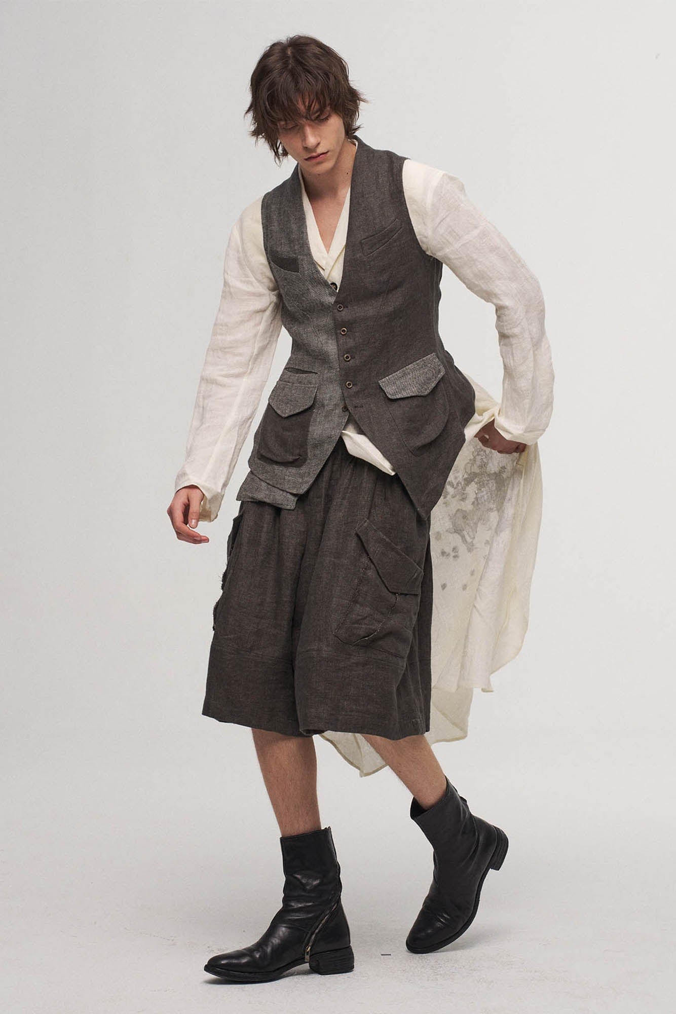 ILNya Nieternite Nifutur Asymmetrical Panelled Contrast Back-Tie Vest Gray, premium urban and streetwear designers apparel on PROJECTISR.com, ILNya Nieternite Nifutur