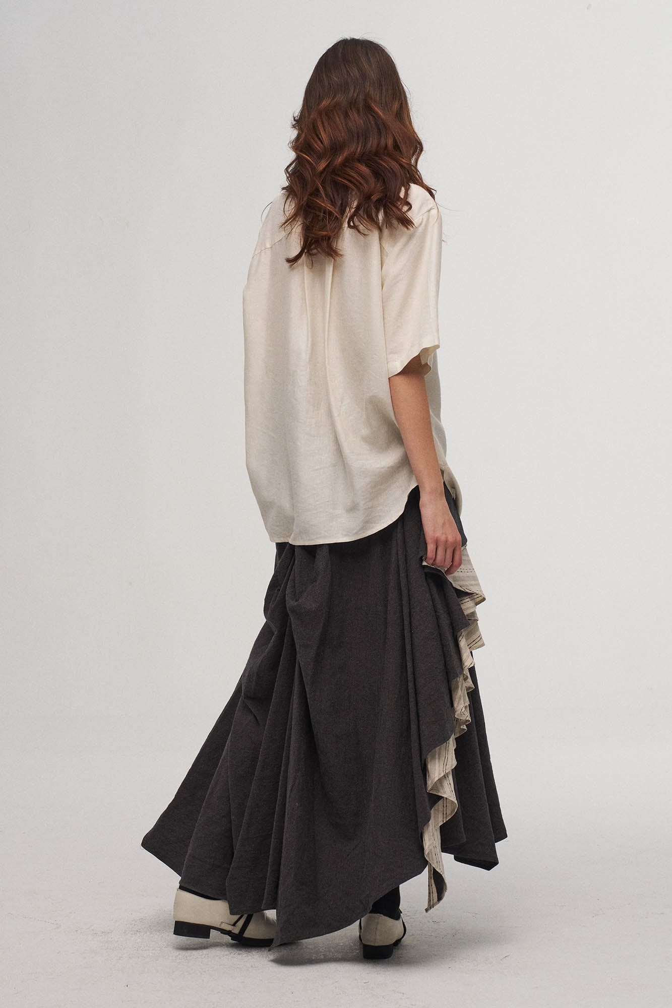 ILNya Nieternite Nifutur Asymmetrical Ruffle Iris Half Shirt, premium urban and streetwear designers apparel on PROJECTISR.com, ILNya Nieternite Nifutur