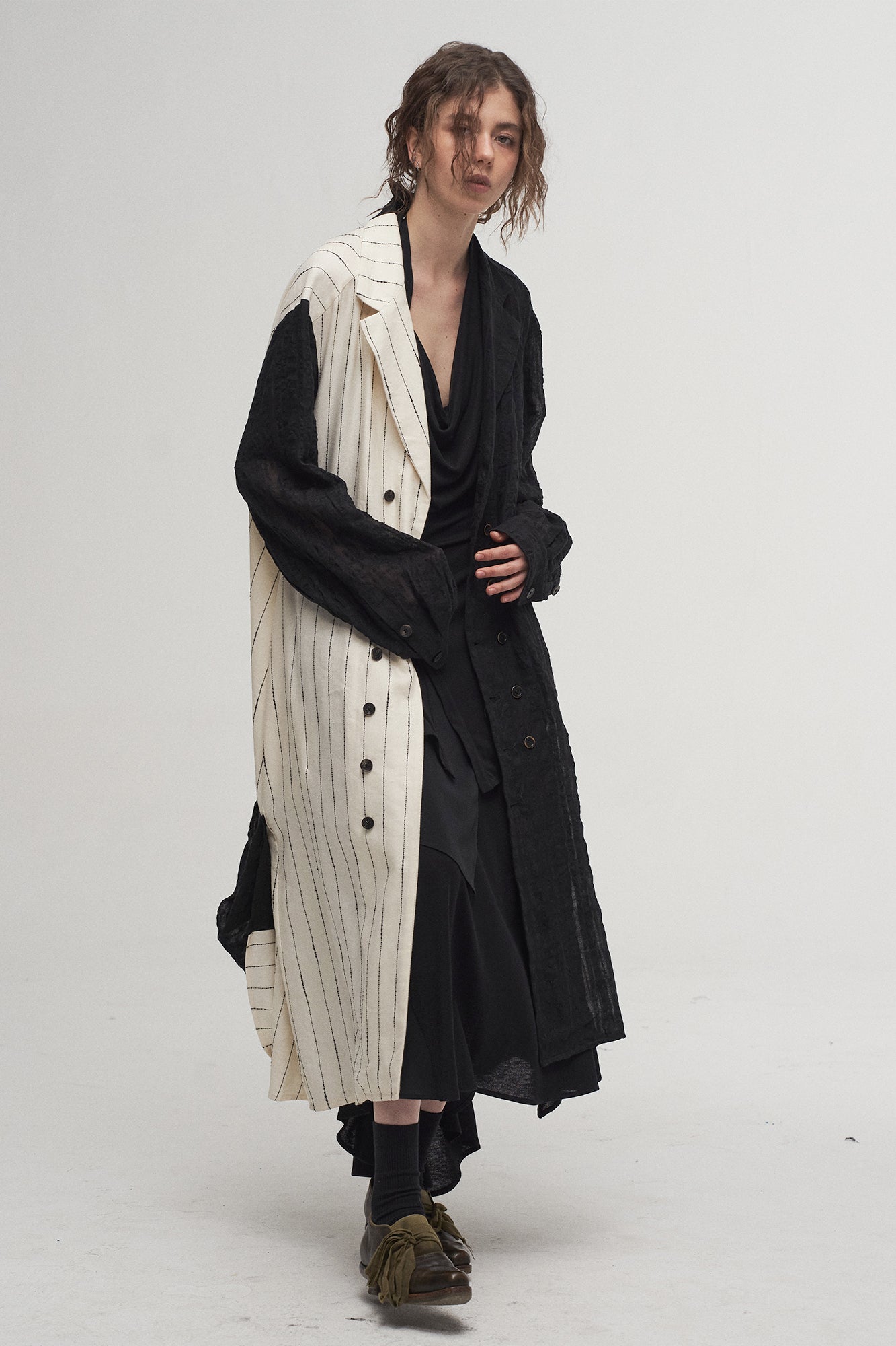 ILNya Nieternite Nifutur Contrast Spliced Striped Sheer Coat
