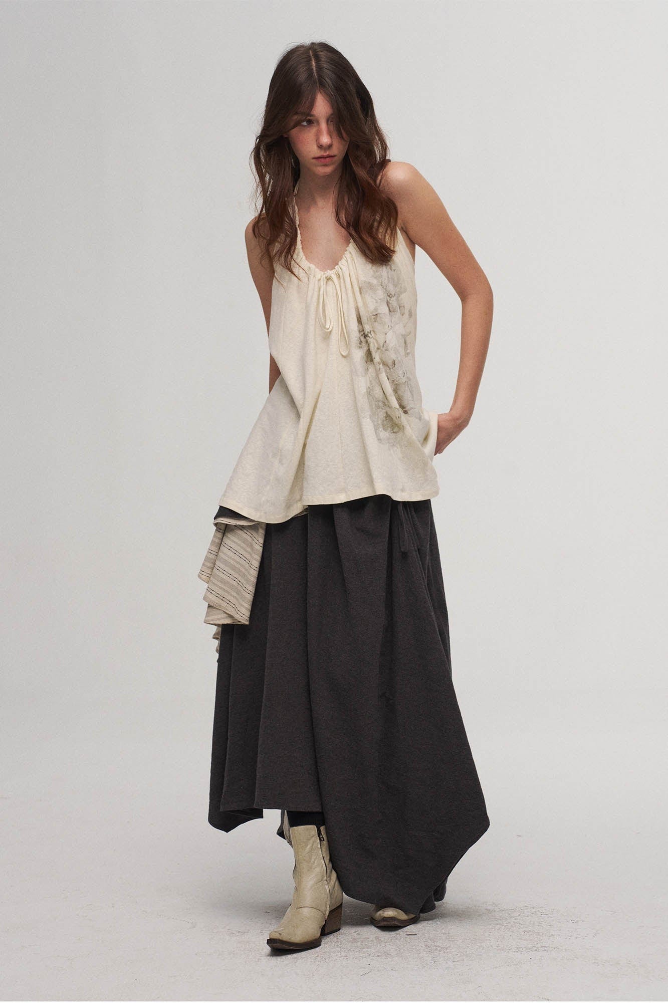 ILNya Nieternite Nifutur Asymmetrical Layered Stripe Ruffled Maxi Skirt, premium urban and streetwear designers apparel on PROJECTISR.com, ILNya Nieternite Nifutur