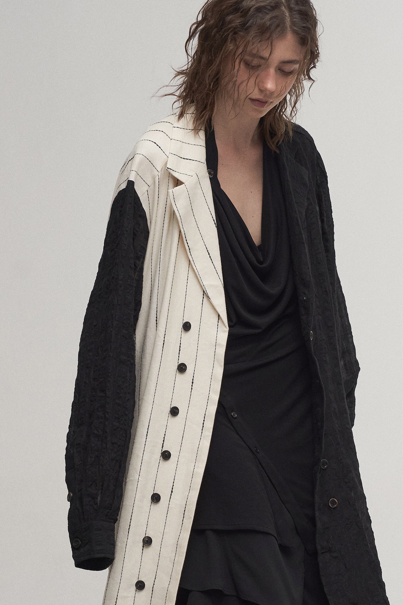 ILNya Nieternite Nifutur Contrast Spliced Striped Sheer Coat