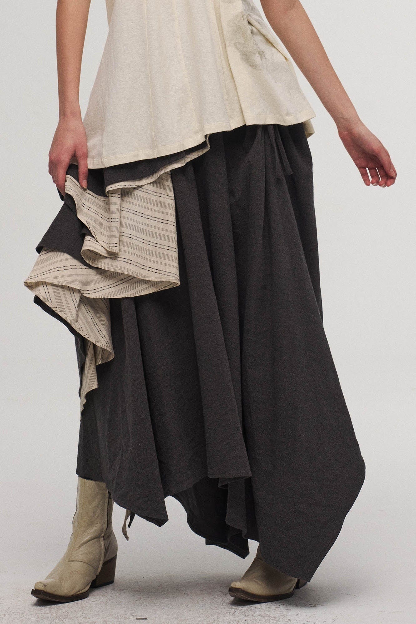 ILNya Nieternite Nifutur Asymmetrical Layered Stripe Ruffled Maxi Skirt, premium urban and streetwear designers apparel on PROJECTISR.com, ILNya Nieternite Nifutur