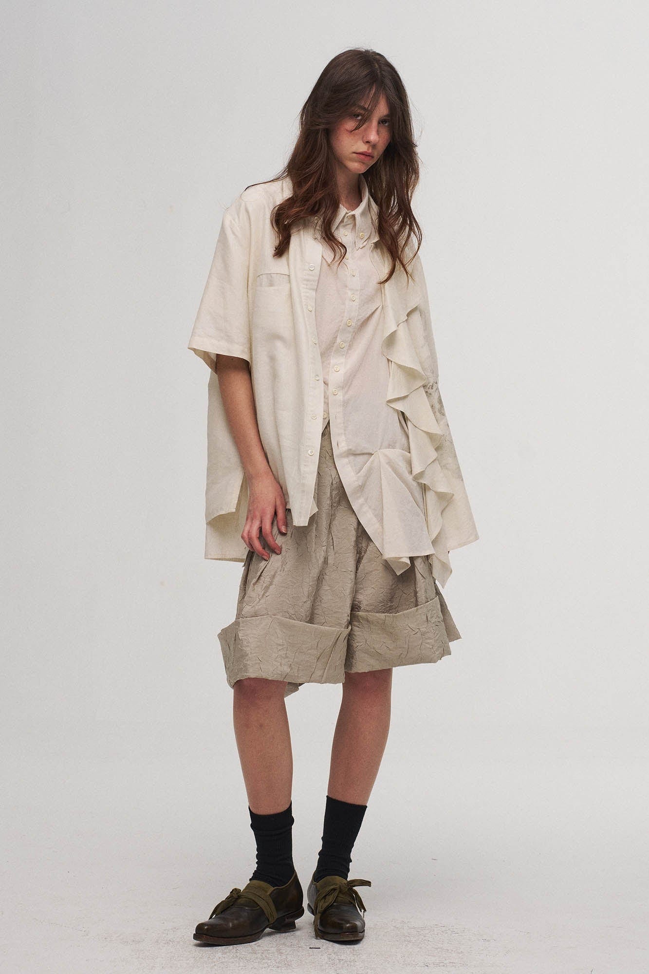 ILNya Nieternite Nifutur Asymmetrical Ruffle Iris Half Shirt, premium urban and streetwear designers apparel on PROJECTISR.com, ILNya Nieternite Nifutur