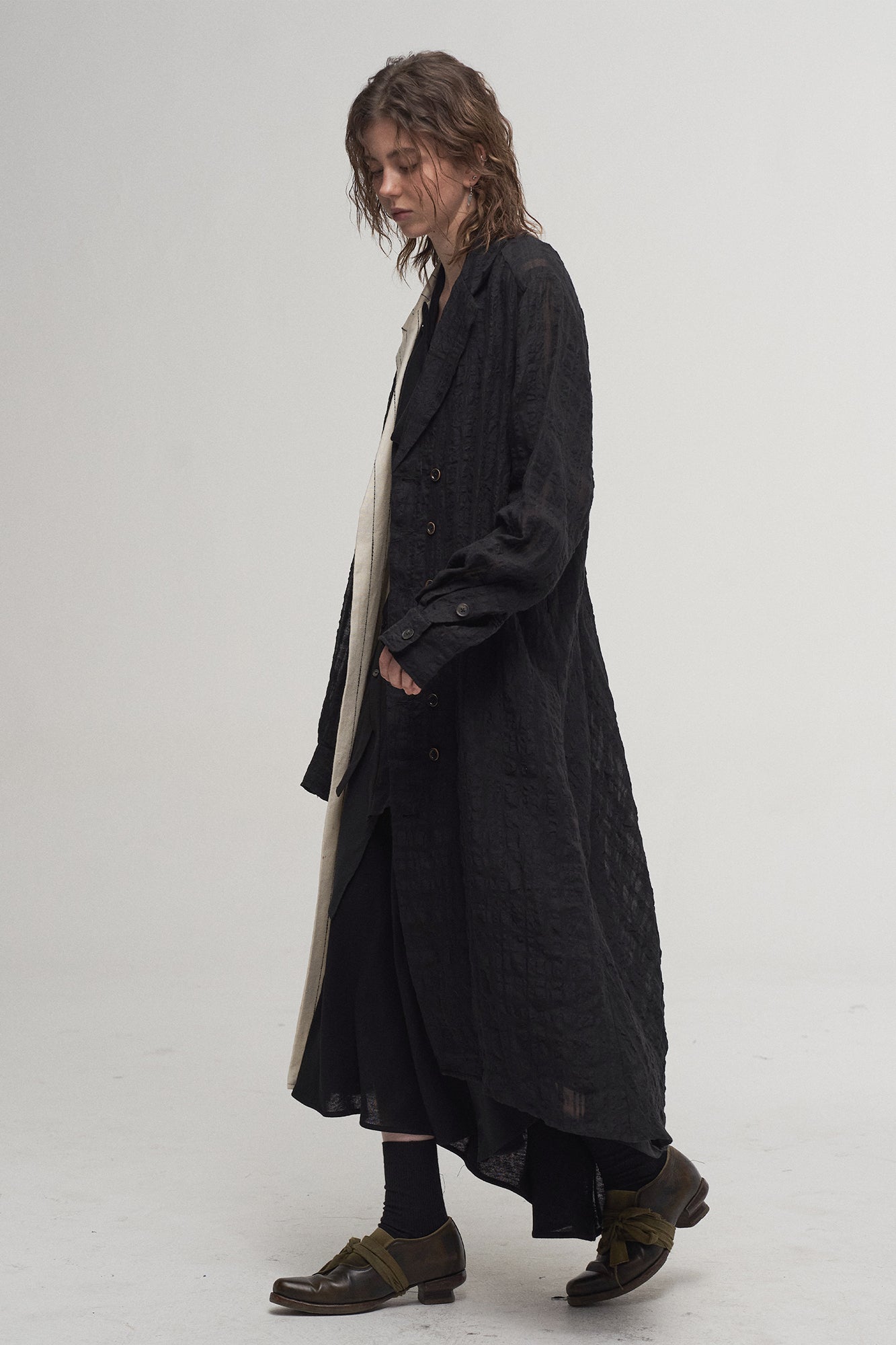 ILNya Nieternite Nifutur Contrast Spliced Striped Sheer Coat