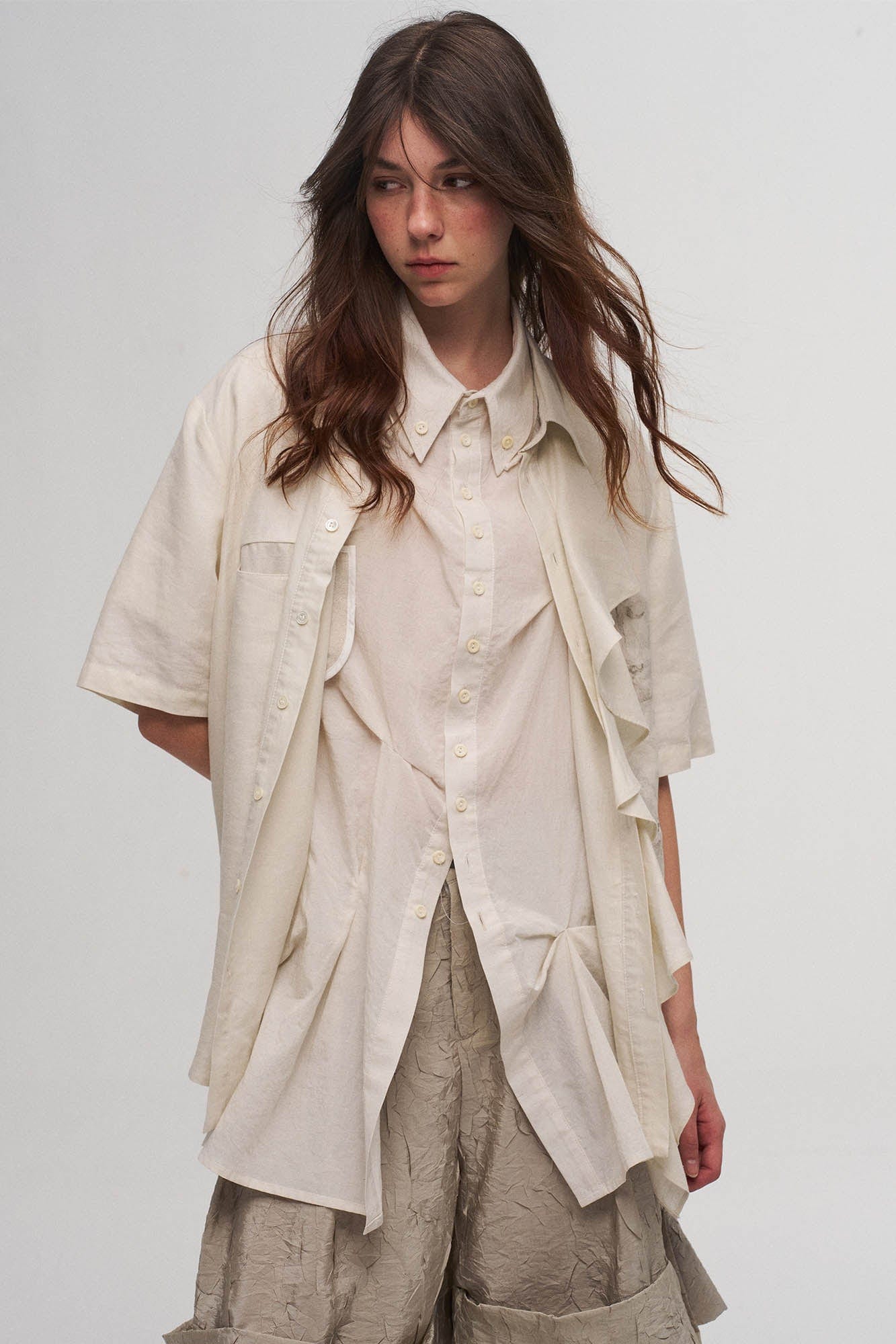 ILNya Nieternite Nifutur Asymmetrical Ruffle Iris Half Shirt, premium urban and streetwear designers apparel on PROJECTISR.com, ILNya Nieternite Nifutur