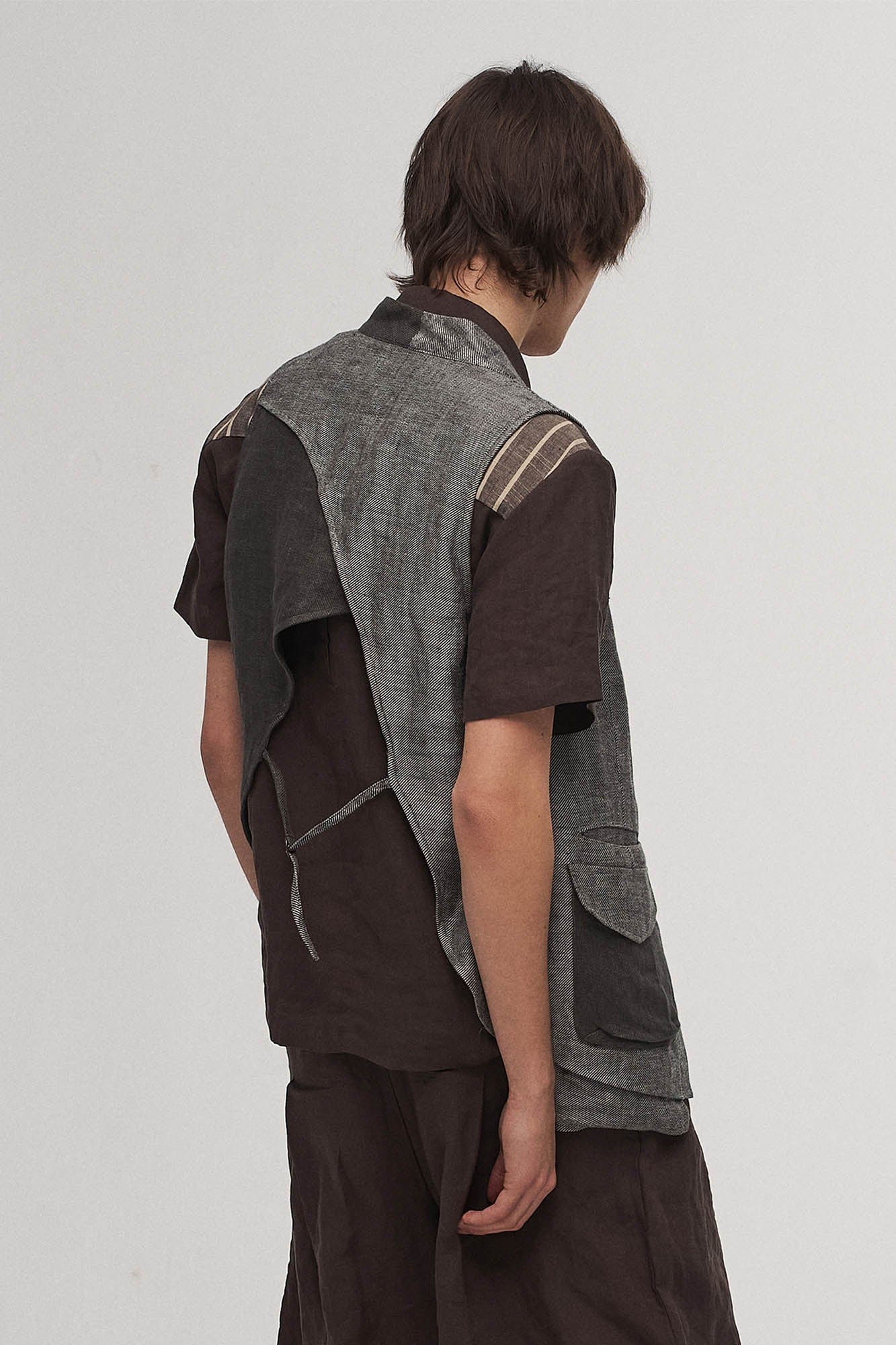 ILNya Nieternite Nifutur Asymmetrical Panelled Contrast Back-Tie Vest Gray, premium urban and streetwear designers apparel on PROJECTISR.com, ILNya Nieternite Nifutur