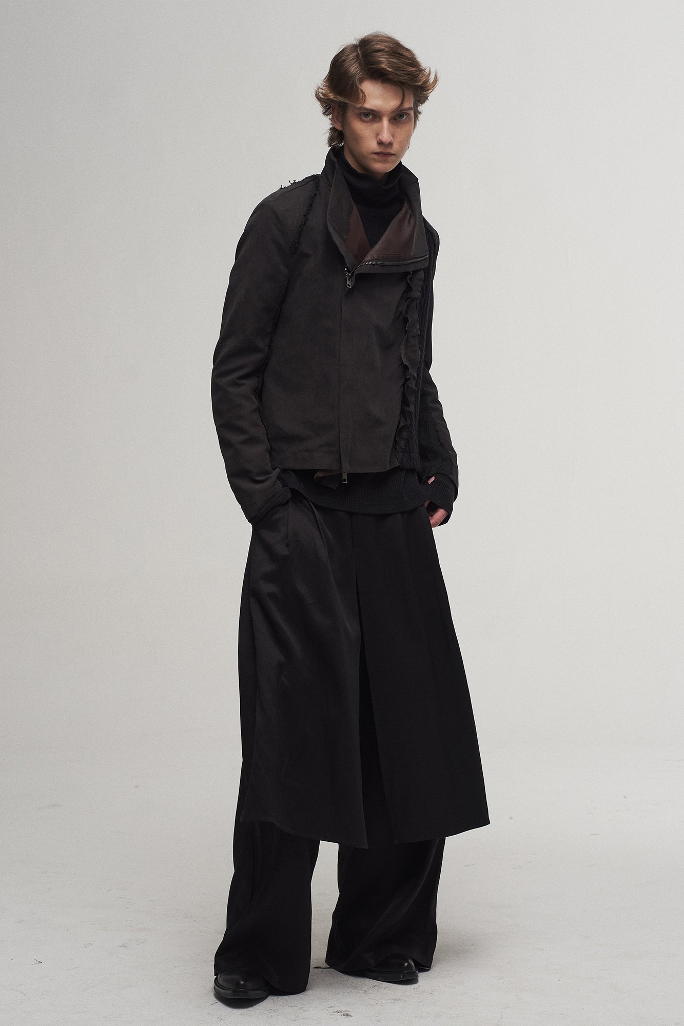 ILNya Nieternite Nifutur Asymmetrical Frayed Seam Ruffle Jacket