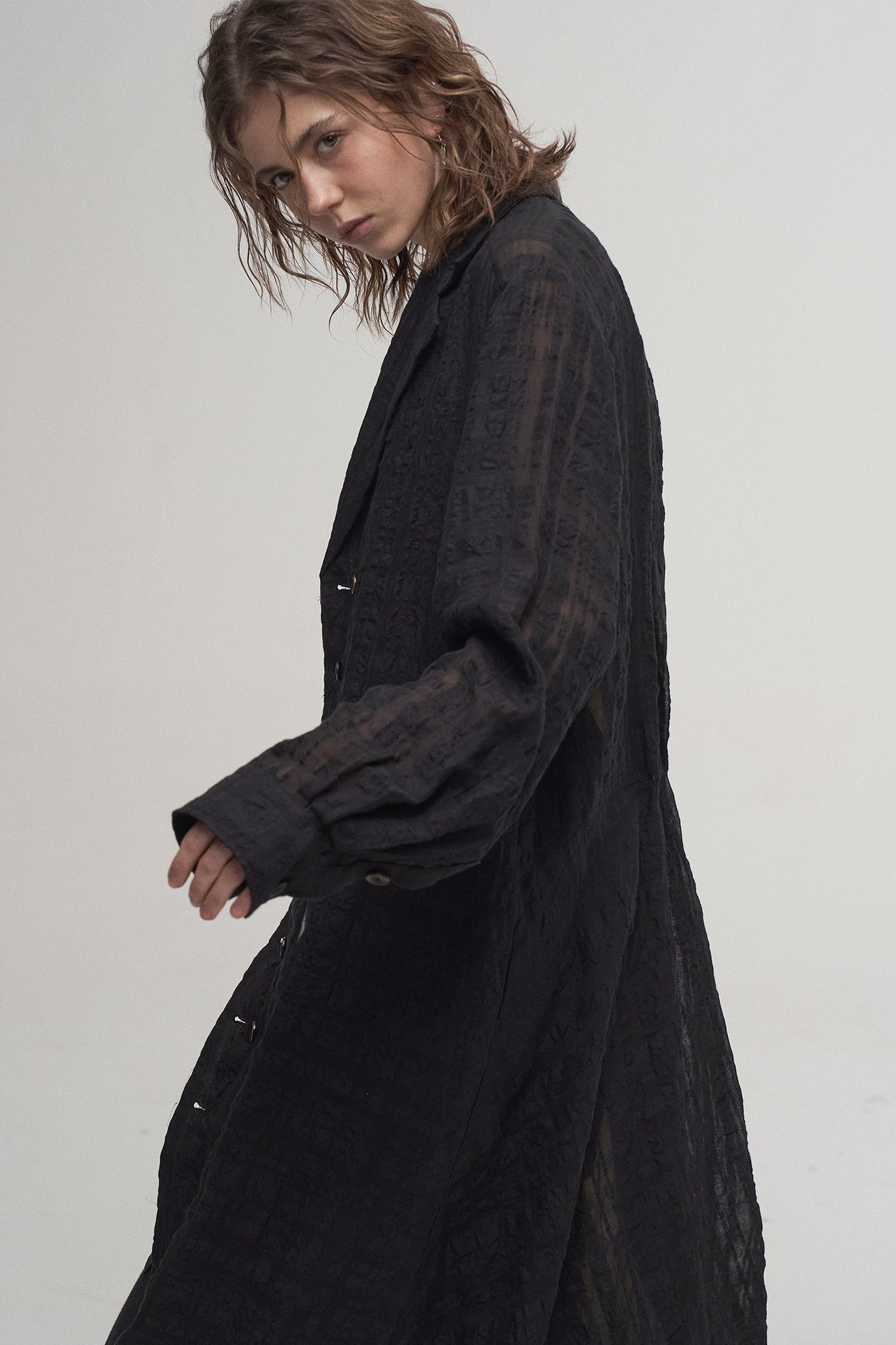 ILNya Nieternite Nifutur Contrast Spliced Striped Sheer Coat