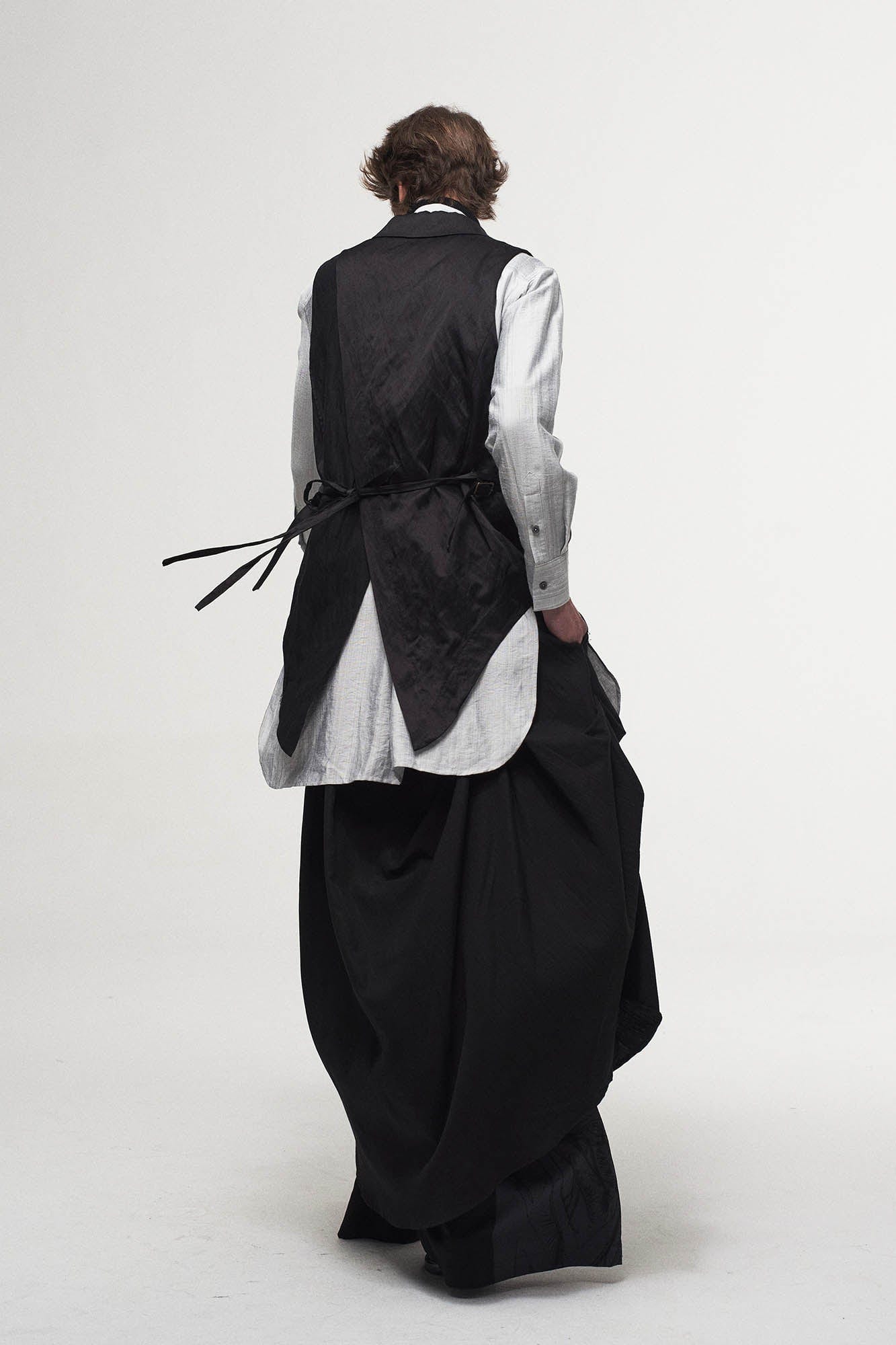 ILNya Nieternite Nifutur Asymmetrical Shawl Collar Belted Crinkled Vest, premium urban and streetwear designers apparel on PROJECTISR.com, ILNya Nieternite Nifutur