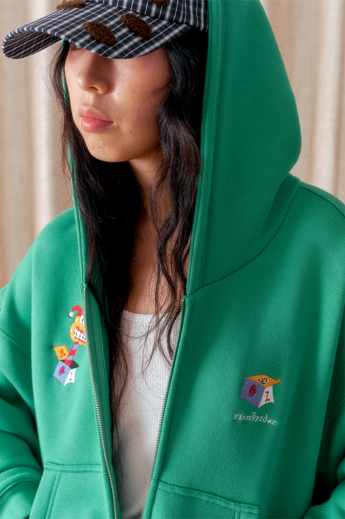 NIANJIUYIKOUER Oversized Fleece-Lined Zip-Up Hoodie, premium urban and streetwear designers apparel on PROJECTISR.com, NIANJIUYIKOUER