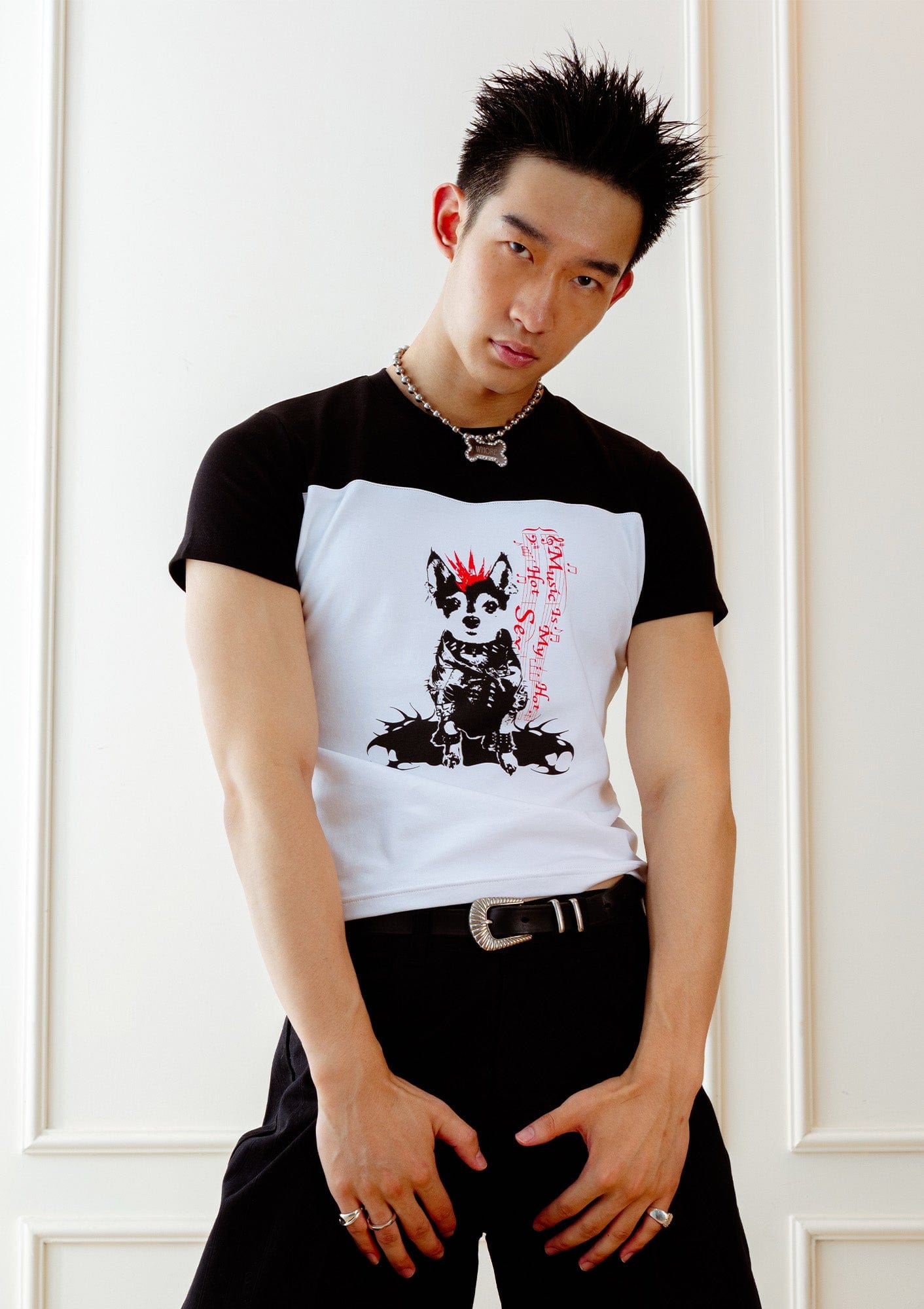 KADAKADA Punk Pup Graphic Spliced T-Shirt, premium urban and streetwear designers apparel on PROJECTISR.com, KADAKADA