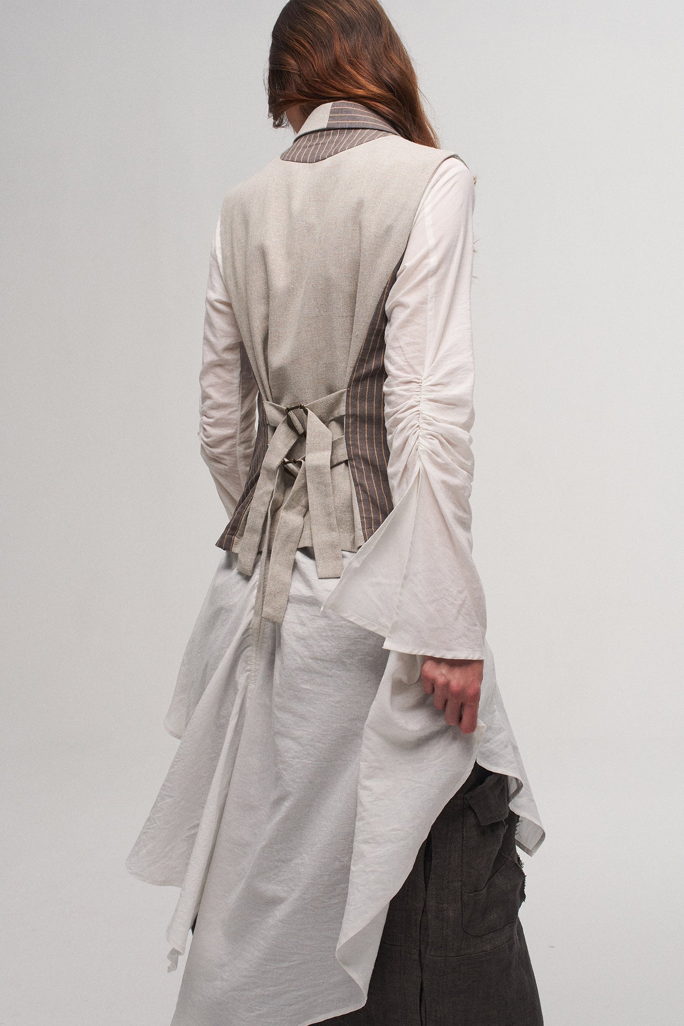 ILNya Nieternite Nifutur Ruched Waist Ruffle-Neck Long Shirt, premium urban and streetwear designers apparel on PROJECTISR.com, ILNya Nieternite Nifutur