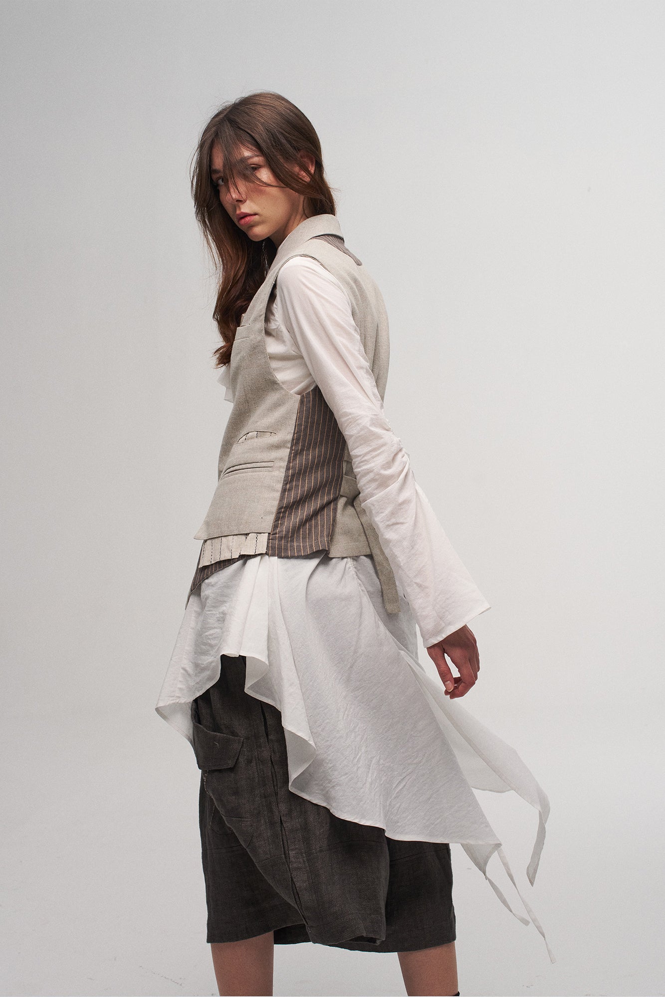 ILNya Nieternite Nifutur Ruched Waist Ruffle-Neck Long Shirt, premium urban and streetwear designers apparel on PROJECTISR.com, ILNya Nieternite Nifutur