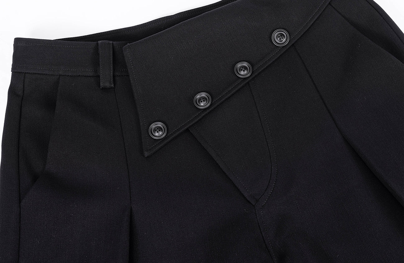 ESAIAS Foldover Waist Pleated Wide-Leg Trousers