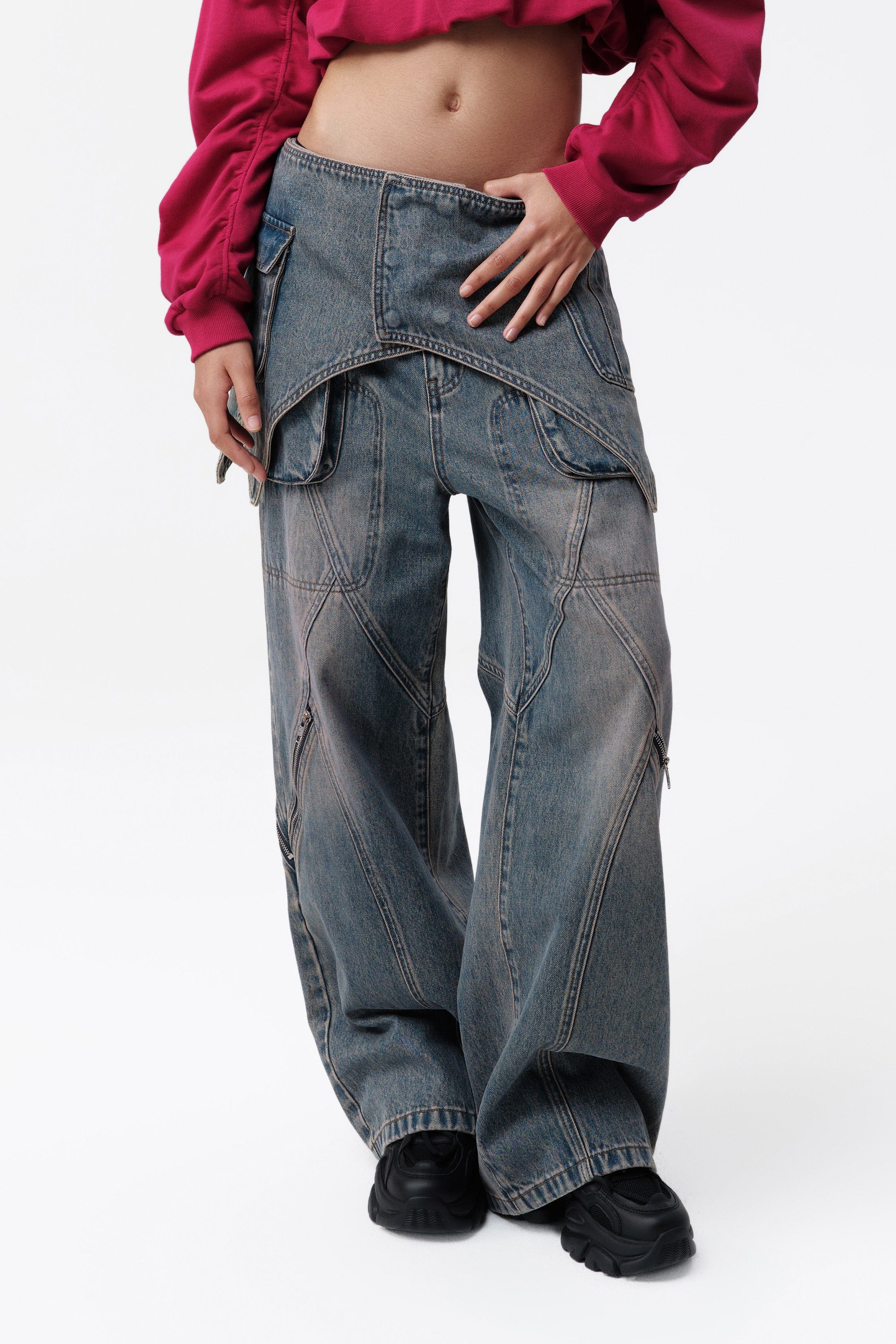 VANN VALRENCE Detachable Overlay Structural Panel Zip Jeans