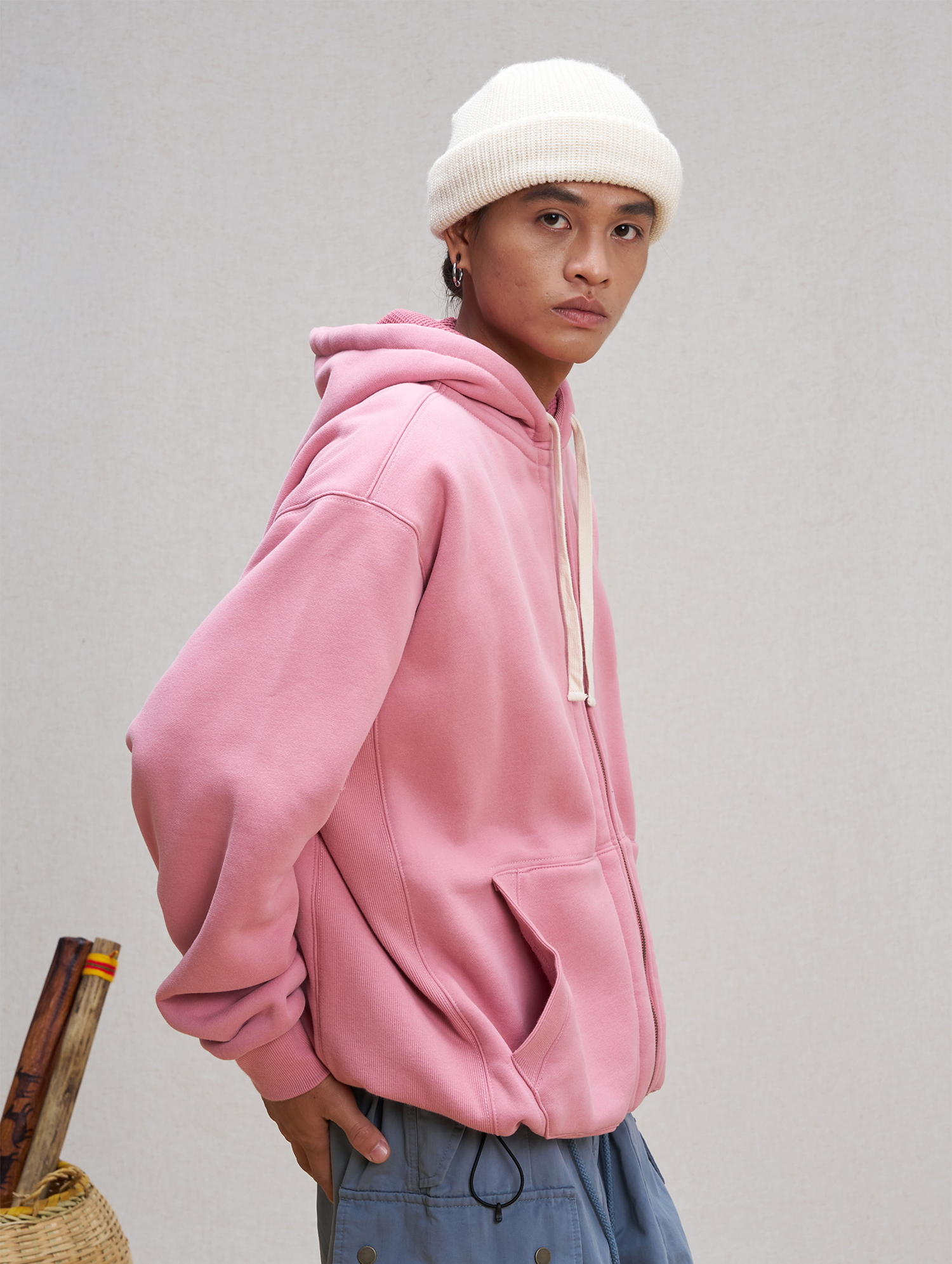 UNLIMITED MOTE Embroidered Waffle Lining Drawstring Hood Jacket