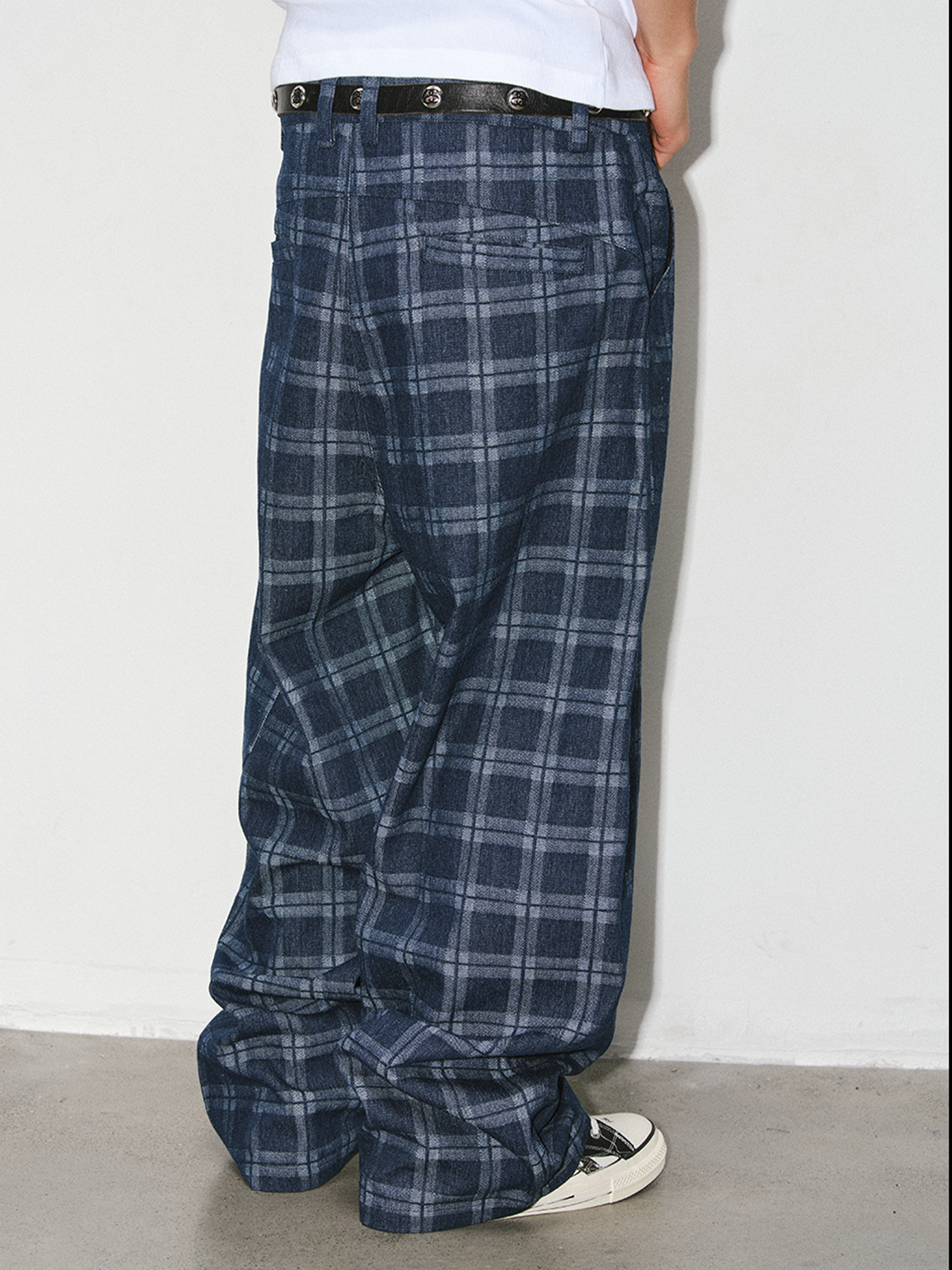 NOVACAM Retro Plaid Wide-Leg Jeans