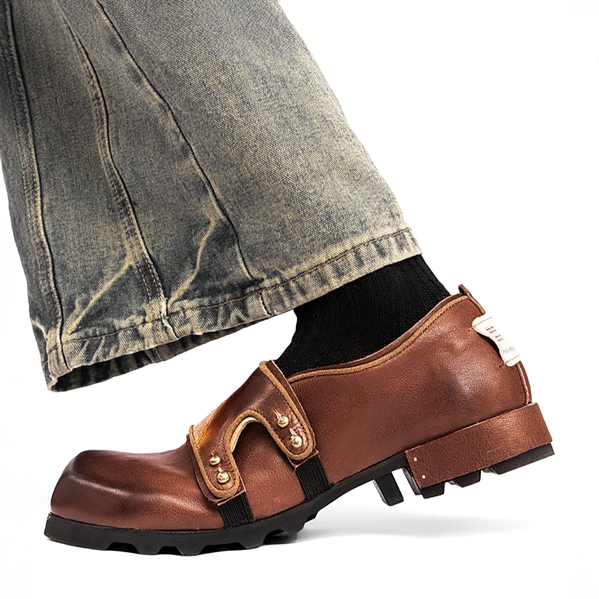 REWRITE Leaf Cowhide Velcro Loafers Brown, premium urban and streetwear designers apparel on PROJECTISR.com, REWRITE