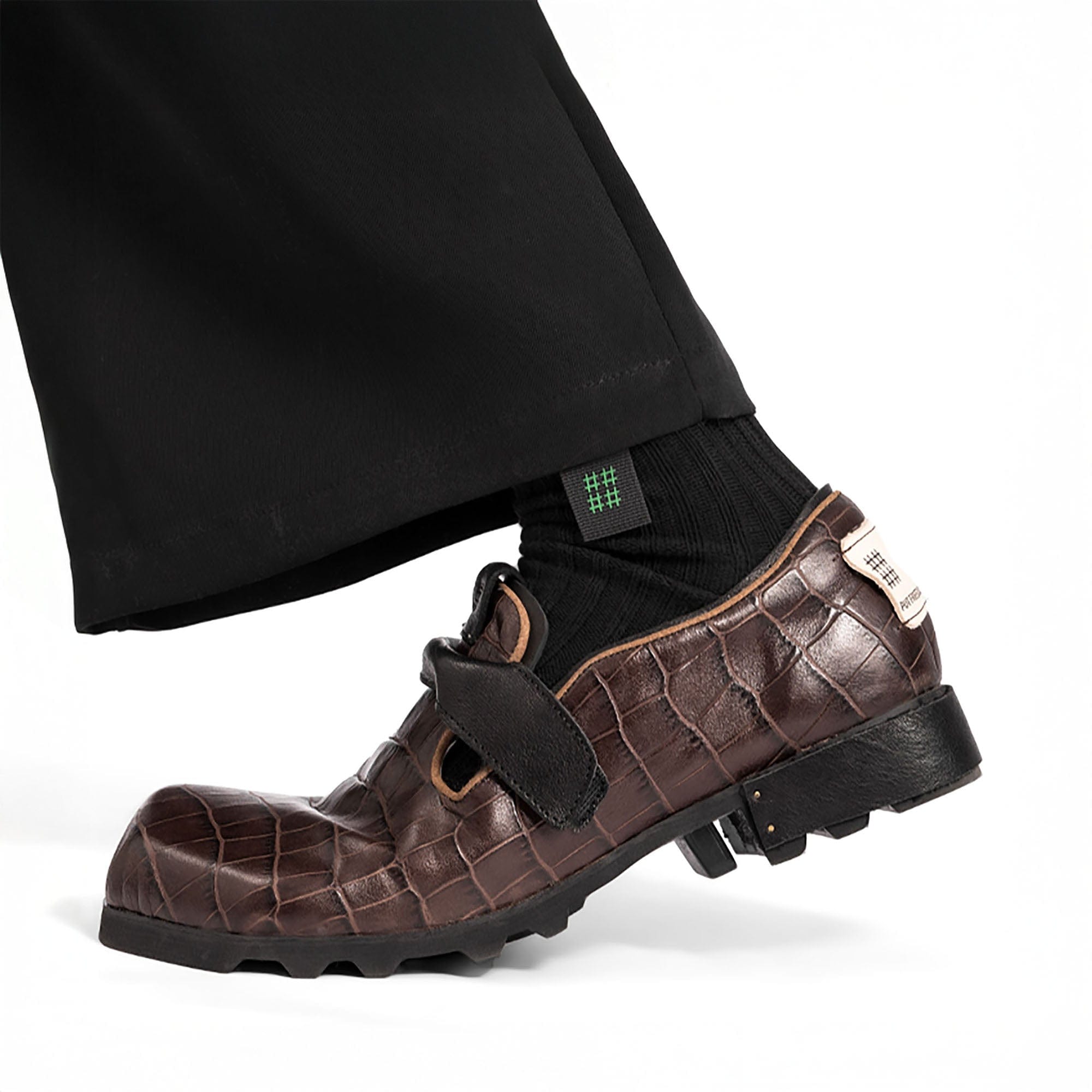 REWRITE Croc-Embossed Strap Loafers Brown, premium urban and streetwear designers apparel on PROJECTISR.com, REWRITE