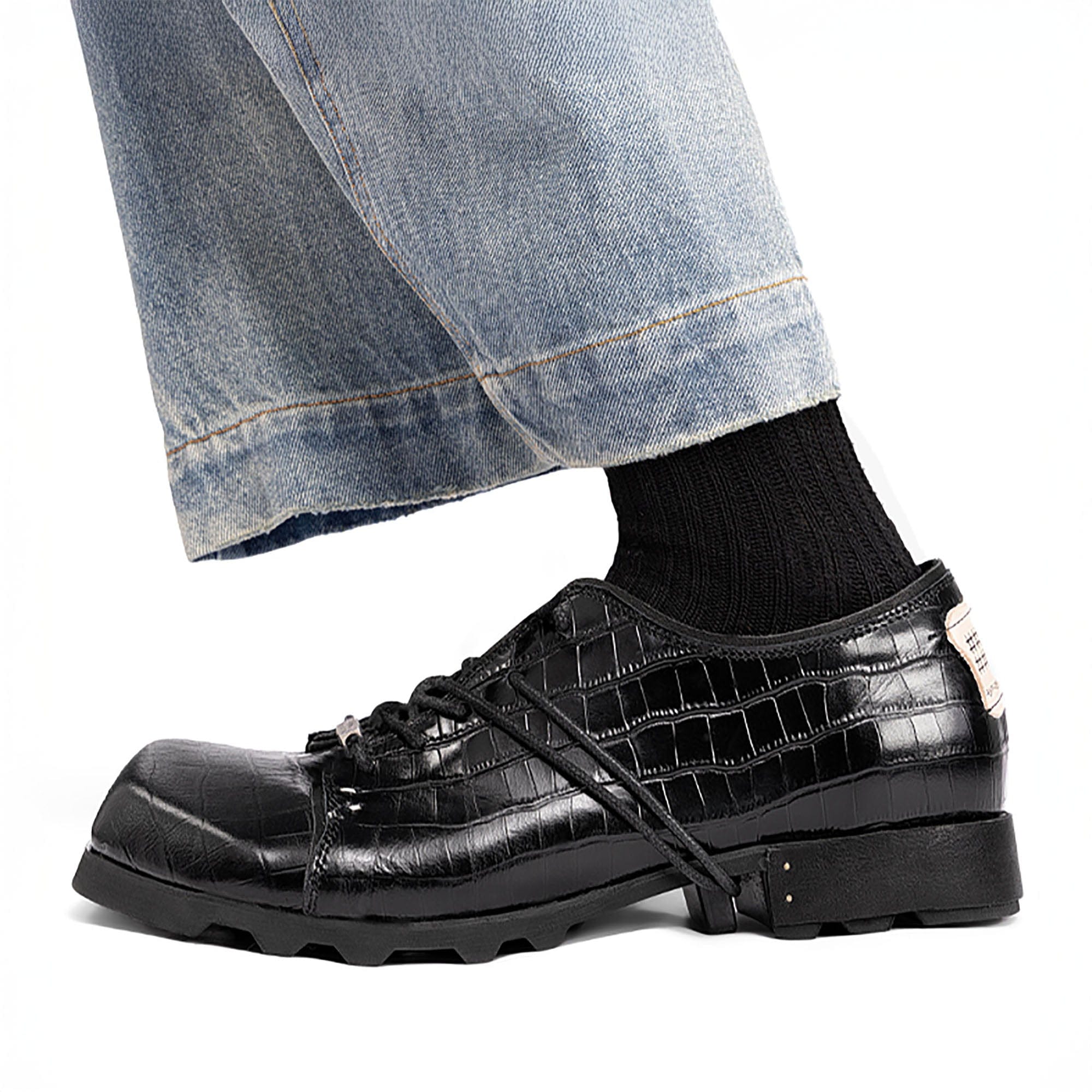 REWRITE Croc-Embossed Square-Toe Derby Shoes, premium urban and streetwear designers apparel on PROJECTISR.com, REWRITE