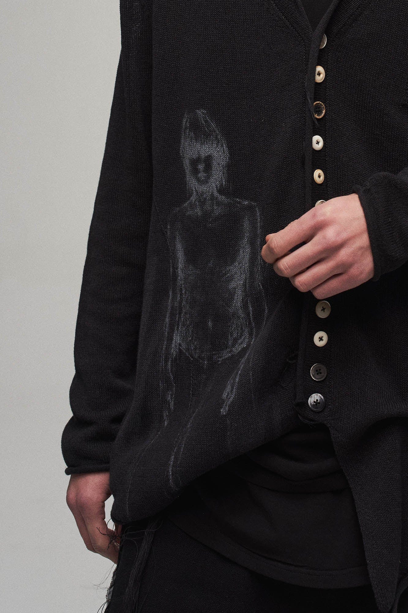 ILNya Nieternite Nifutur Ghostly Graphic Sheer Oversized Cardigan, premium urban and streetwear designers apparel on PROJECTISR.com, ILNya Nieternite Nifutur