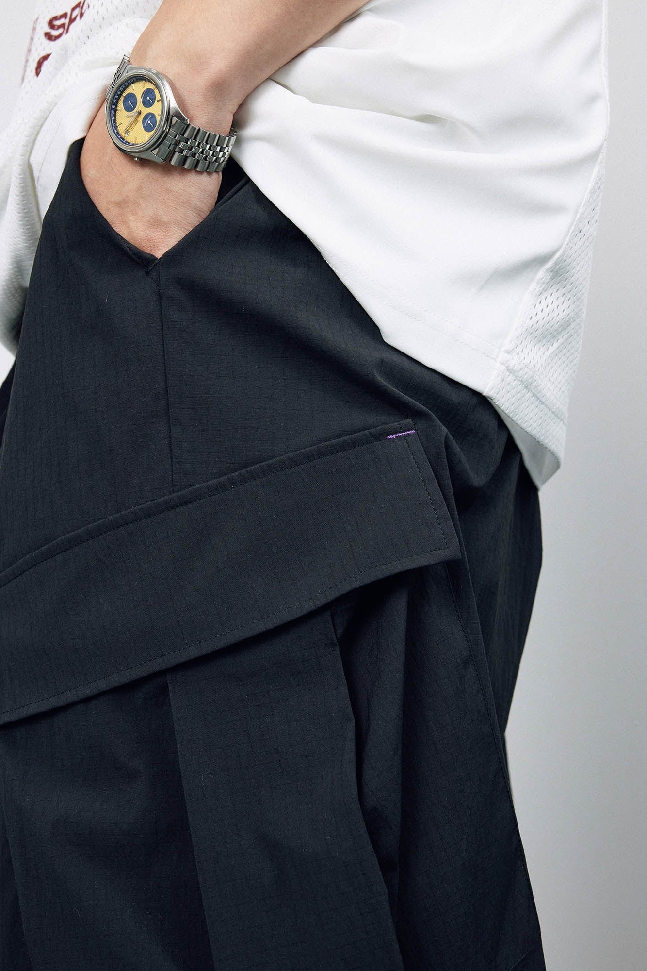 BANANA CLUB Crinkled Multi-Pocket Detachable Cargo Pants, premium urban and streetwear designers apparel on PROJECTISR.com, BANANA CLUB