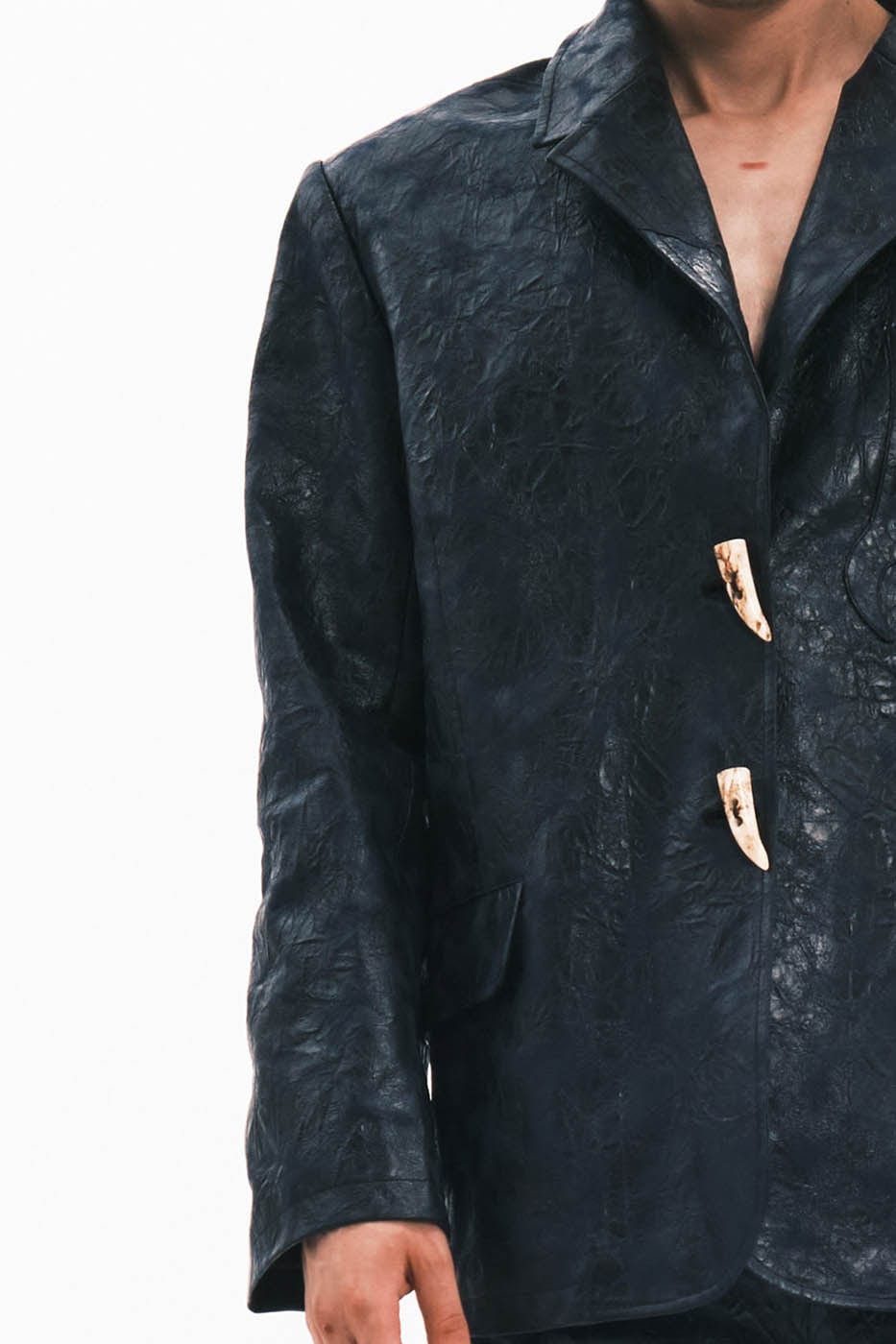 EMBRYO Crinkled Textured Faux Leather Blazer, premium urban and streetwear designers apparel on PROJECTISR.com, EMBRYO