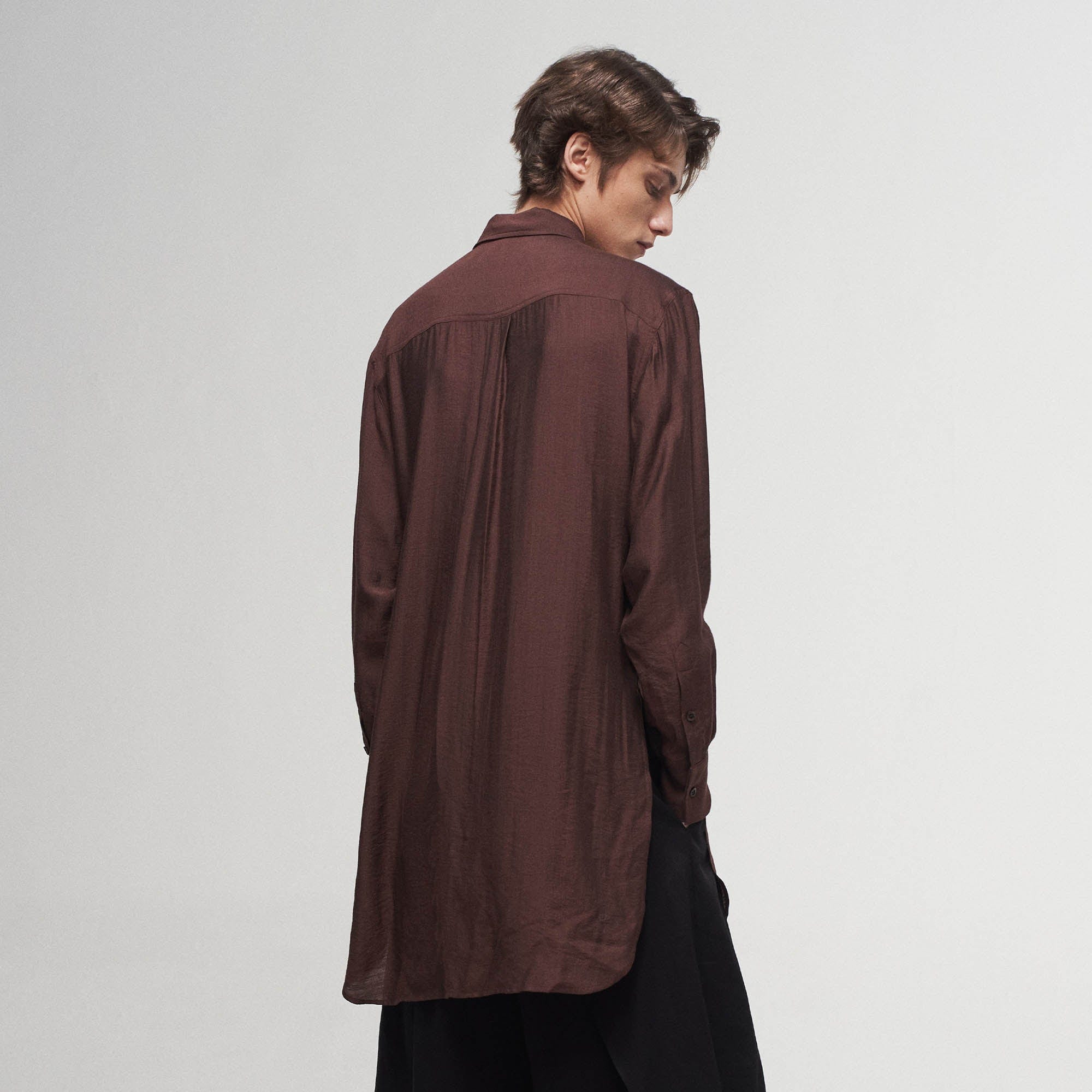 ILNya Nieternite Nifutur Arc Spliced Draped Long Shirt Burgundy, premium urban and streetwear designers apparel on PROJECTISR.com, ILNya Nieternite Nifutur