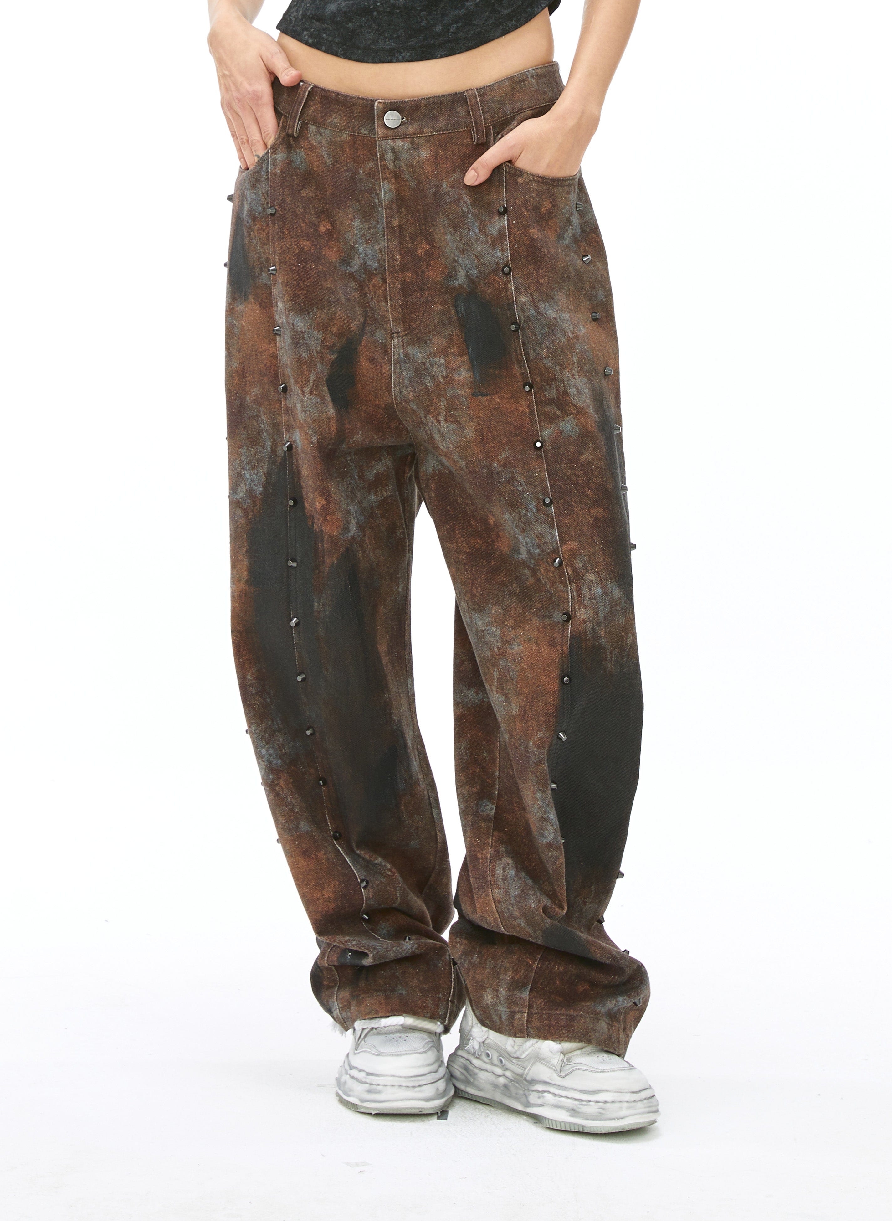VANN VALRENCE Dirty Fit Studded Straight-Leg Jeans, premium urban and streetwear designers apparel on PROJECTISR.com, VANN VALRENCE