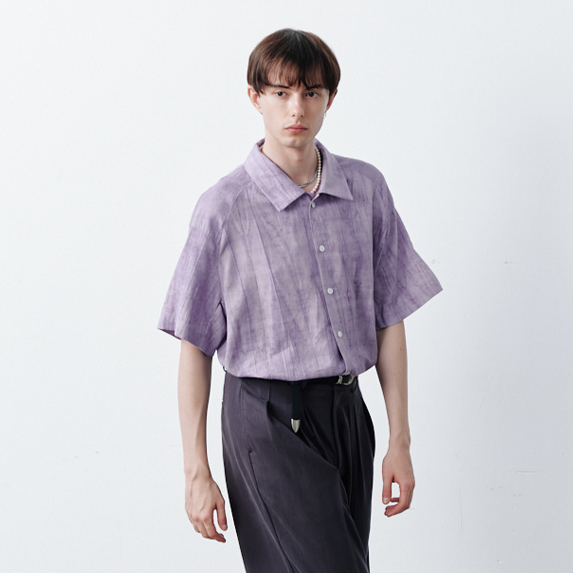 GRAINMUSTARD Crinkled Linen-Cotton Half Shirt, premium urban and streetwear designers apparel on PROJECTISR.com, GRAINMUSTARD