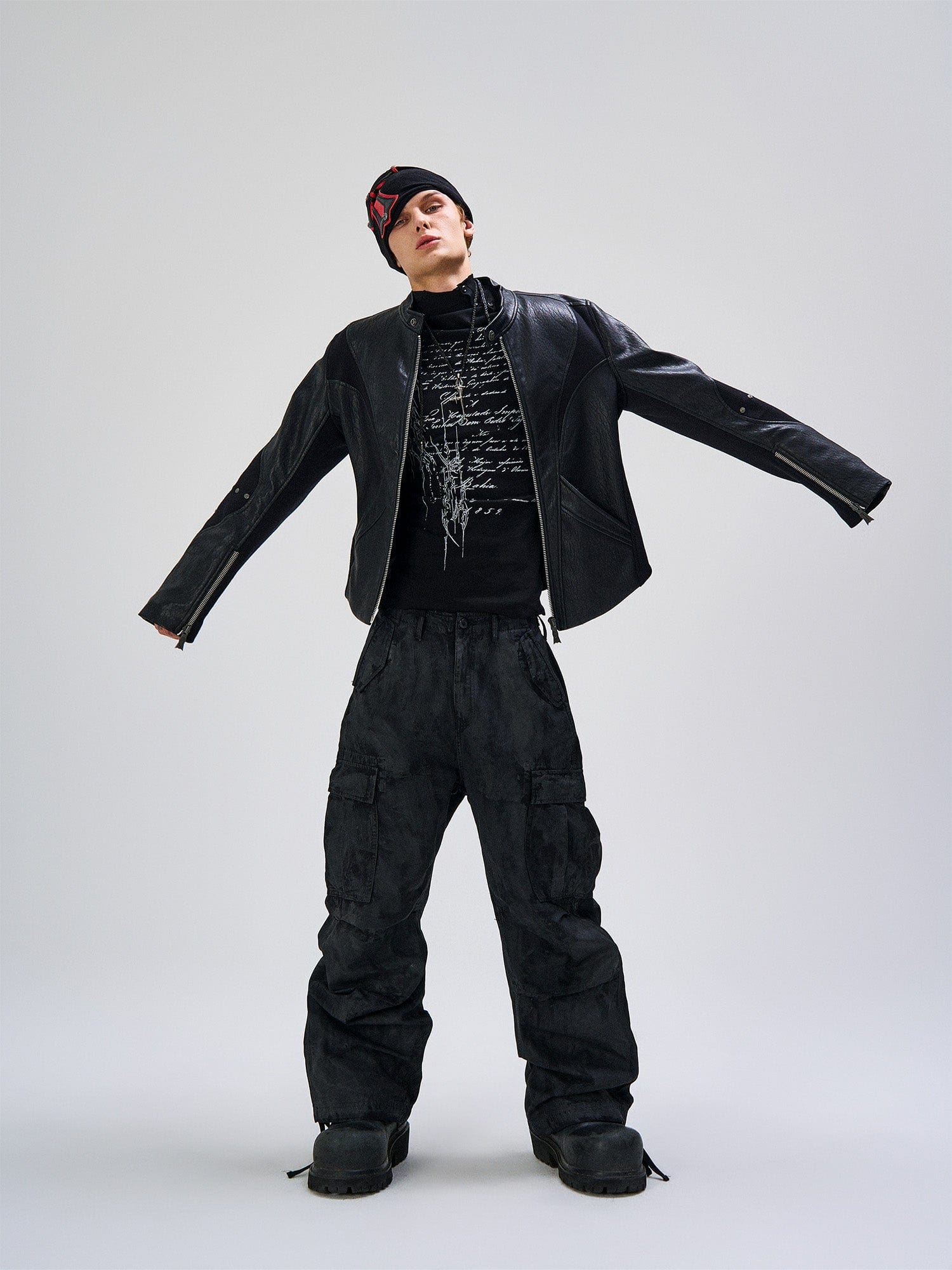 FLYERRER Structured Panel Faux Leather Biker Jacket, premium urban and streetwear designers apparel on PROJECTISR.com, FLYERRER