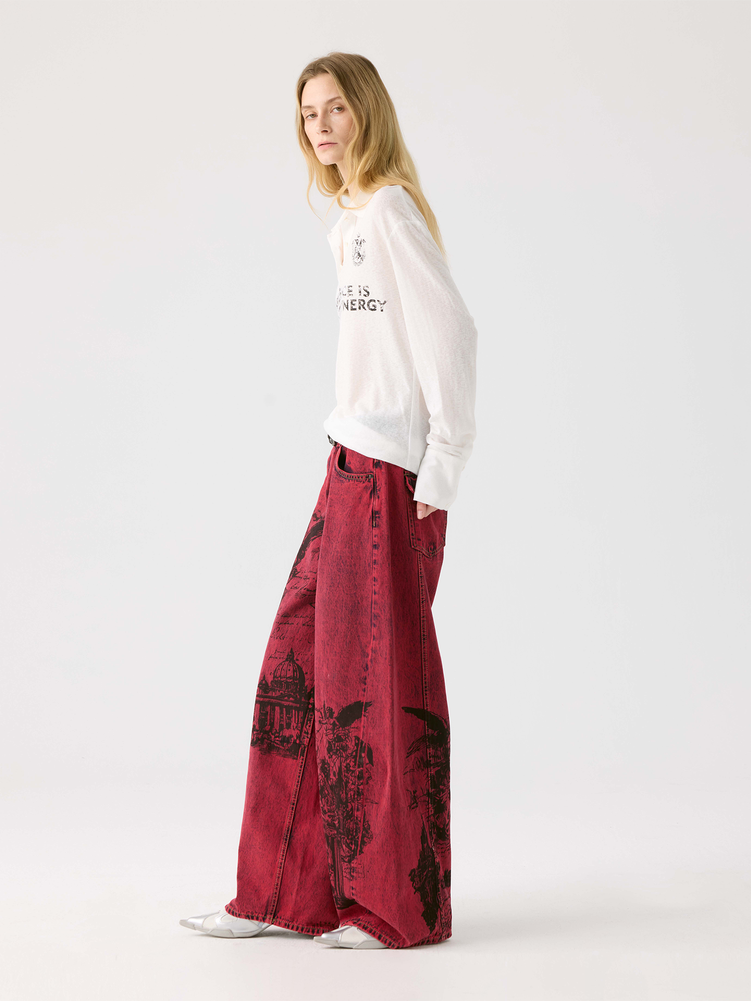 HAHAHA Hand-Painted Graphic Washed Wide-Leg Jeans