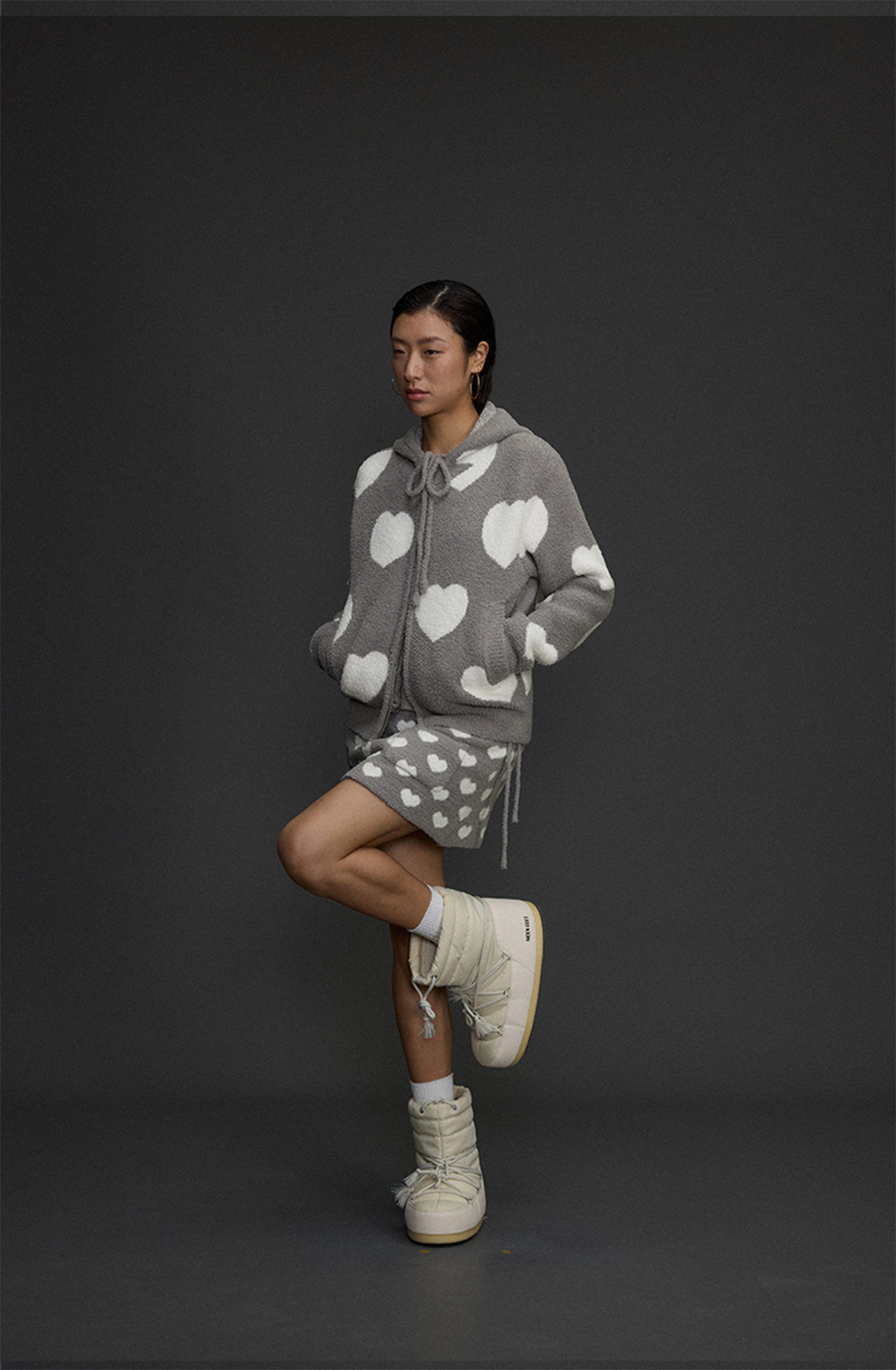 NIANJIUYIKOUER Fuzzy Heart Jacquard Zip-Up Hoodie Cardigan, premium urban and streetwear designers apparel on PROJECTISR.com, NIANJIUYIKOUER