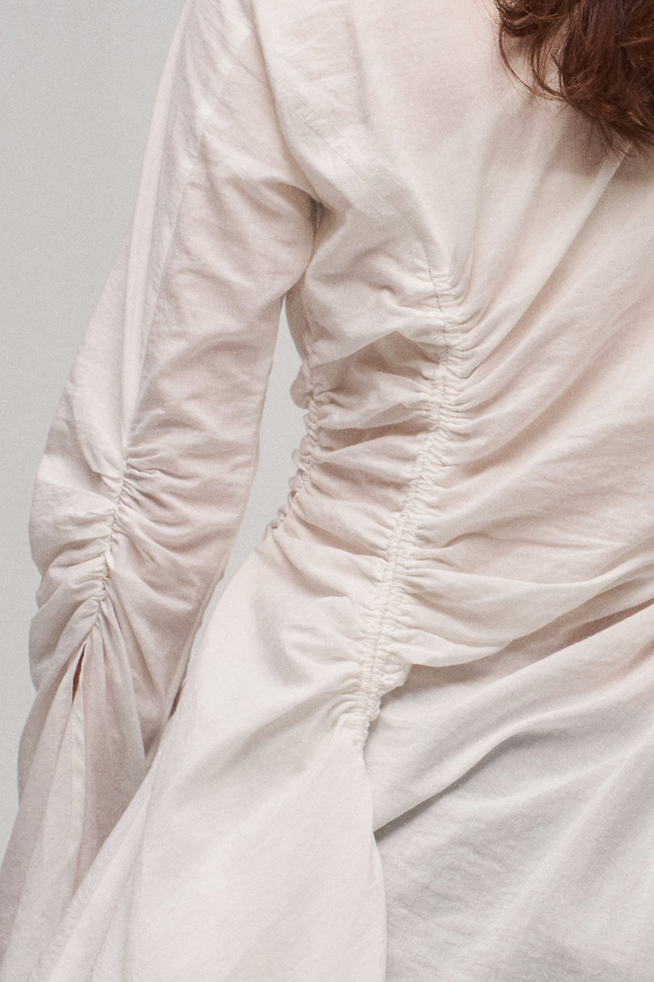 ILNya Nieternite Nifutur Ruched Waist Ruffle-Neck Long Shirt, premium urban and streetwear designers apparel on PROJECTISR.com, ILNya Nieternite Nifutur