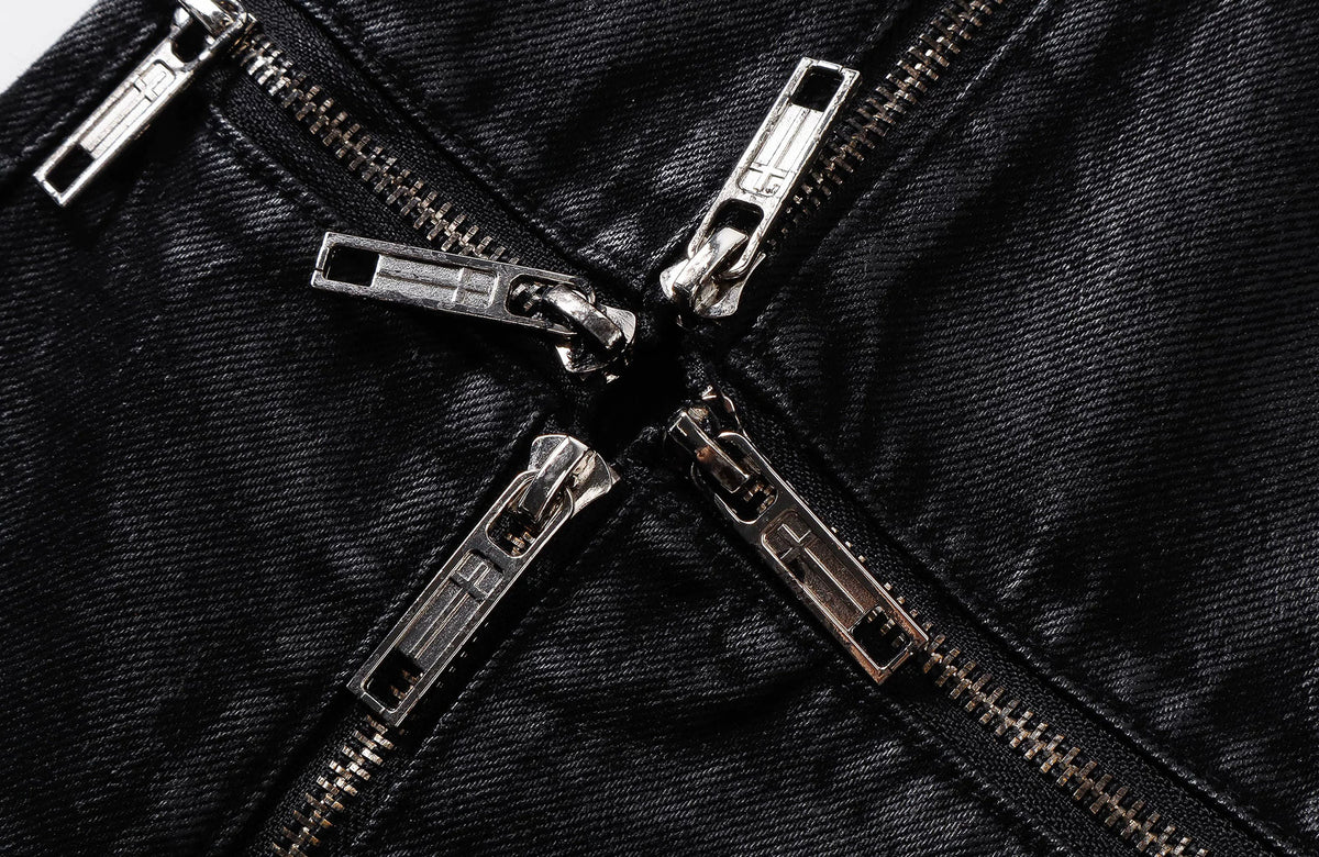 REBEL WAVE Cross Zip Wax-Coated Flared Jeans