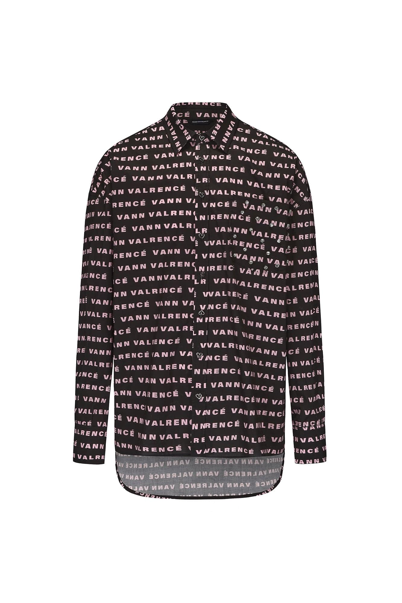 VANN VALRENCE Monogram Crystal-Studded Oversized Shirt, premium urban and streetwear designers apparel on PROJECTISR.com, VANN VALRENCE
