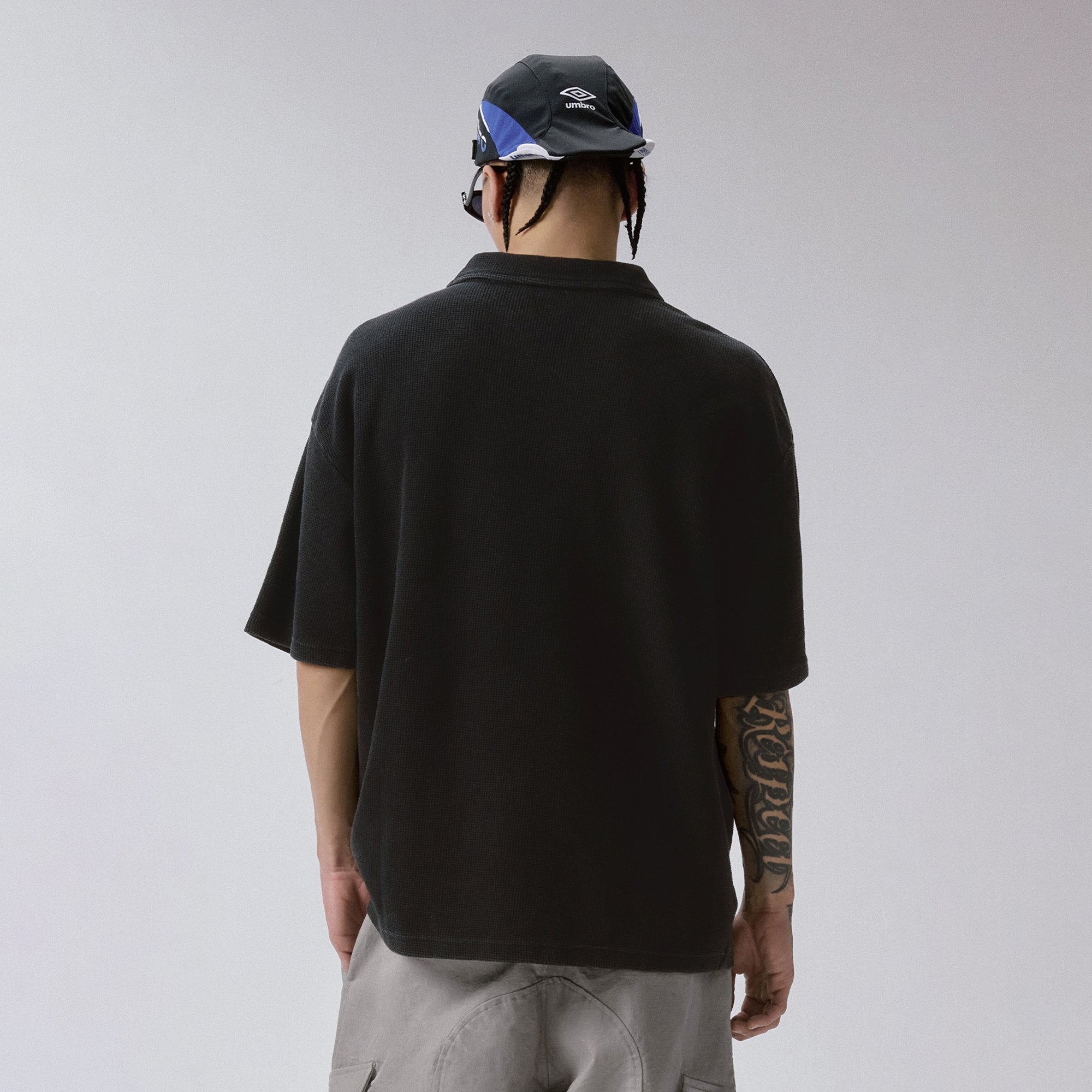 F2CE Distressed Waffle-Knit Graphic Polo, premium urban and streetwear designers apparel on PROJECTISR.com, F2CE