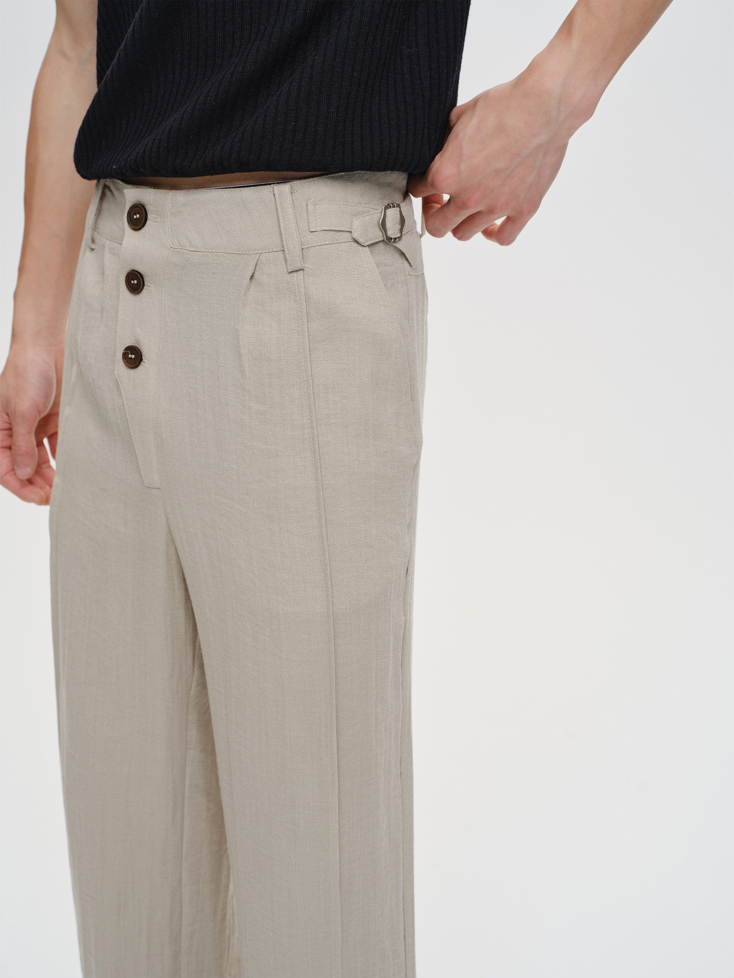 CATSSTAC Linen-Tencel Pleated Straight-Leg Trousers, premium urban and streetwear designers apparel on PROJECTISR.com, CATSSTAC