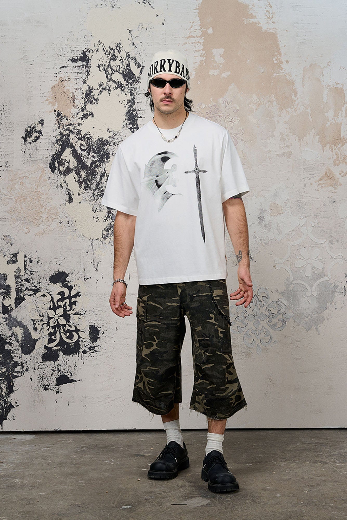 DONSMOKE Camo Multi-Pocket Raw-Edge Curved Shorts, premium urban and streetwear designers apparel on PROJECTISR.com, DONSMOKE