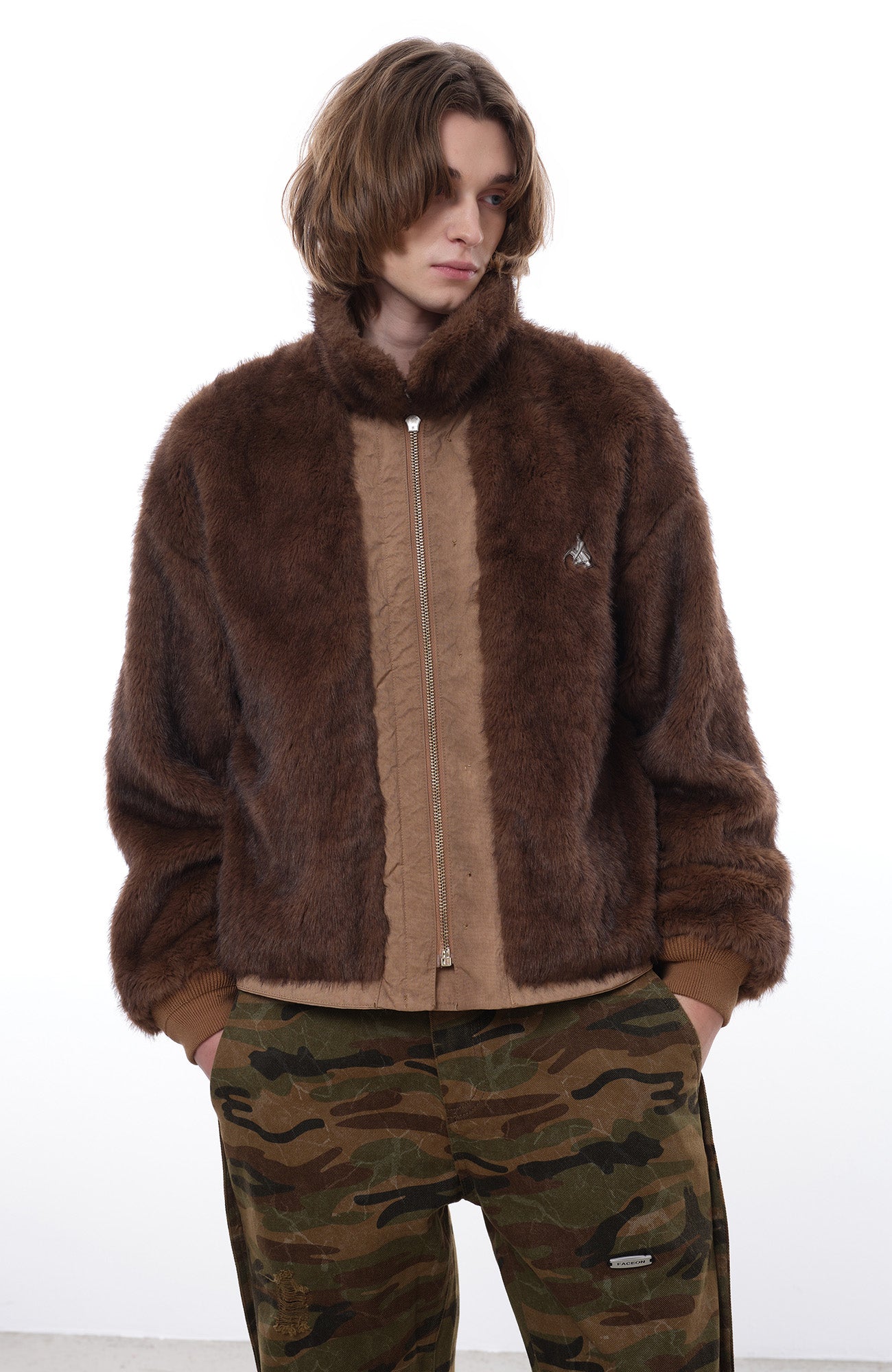 FACEONLAB Reversible Fleece Collar Deck Jacket Khaki