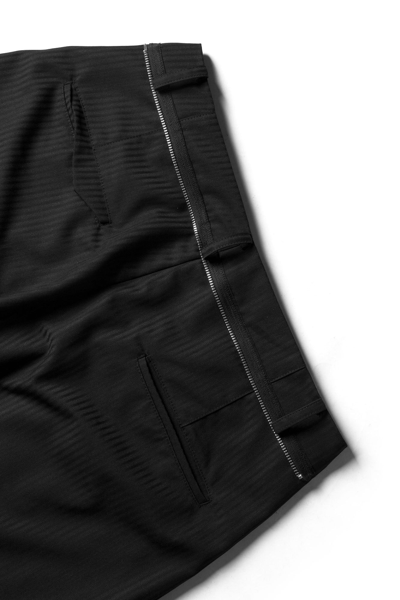 RELABEL Pinstriped Detachable-Scarf Oversized Pants Black, premium urban and streetwear designers apparel on PROJECTISR.com, RELABEL