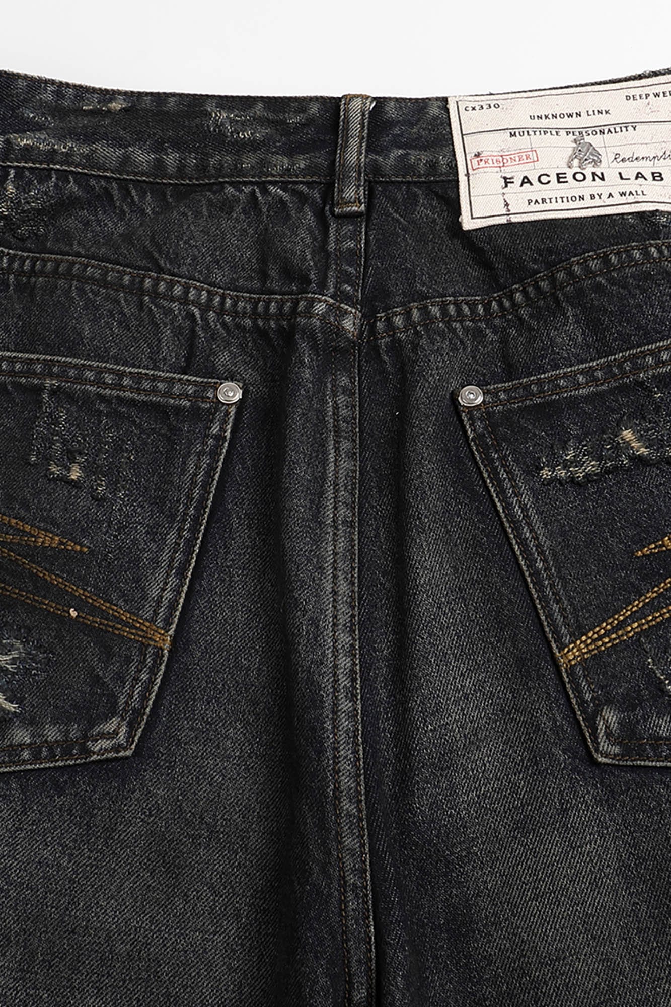 FACEONLAB Distressed Heavy Ripped Flared Jeans