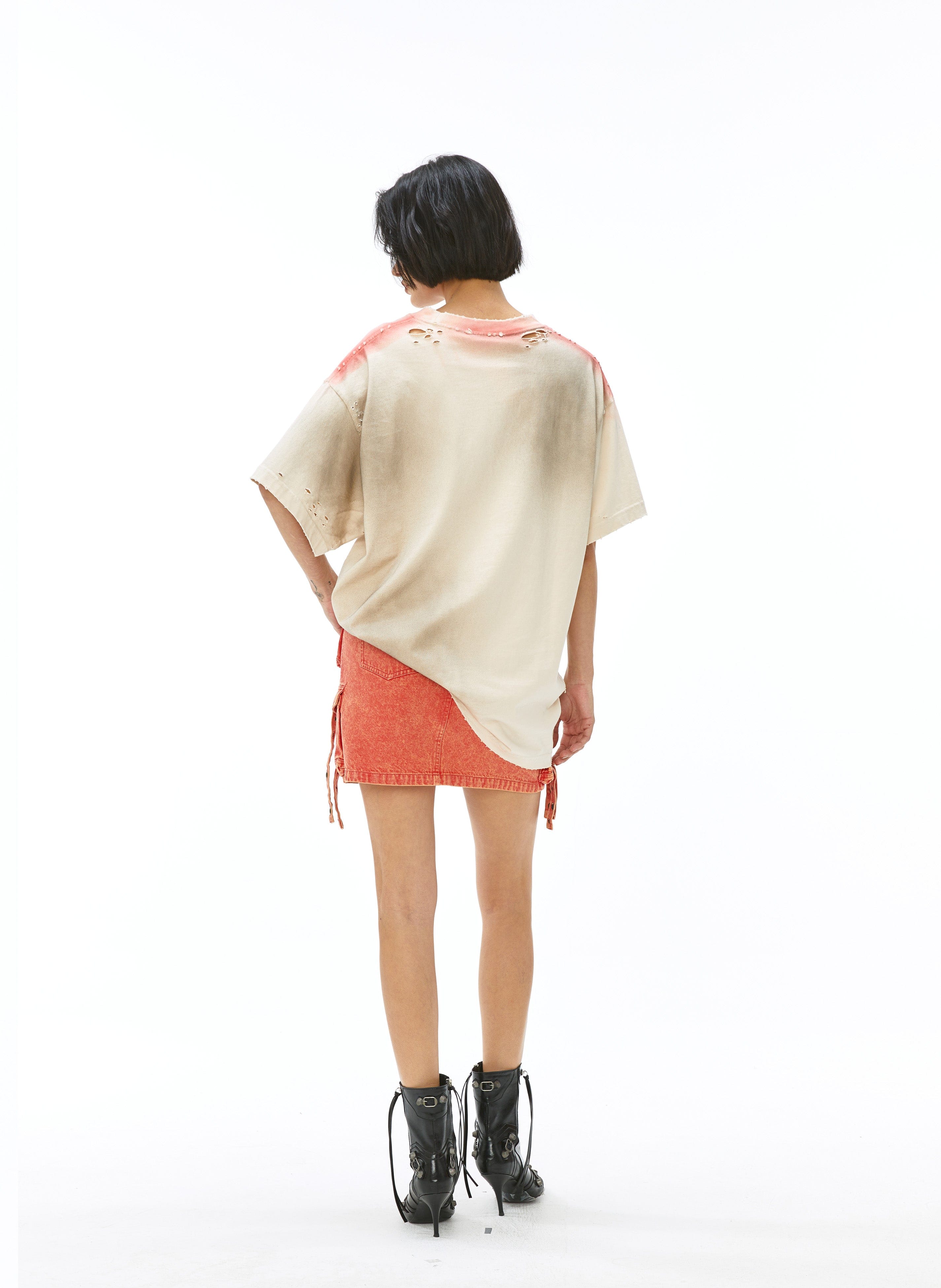VANN VALRENCE Distressed Washed Spray Faded LOGO T-Shirt
