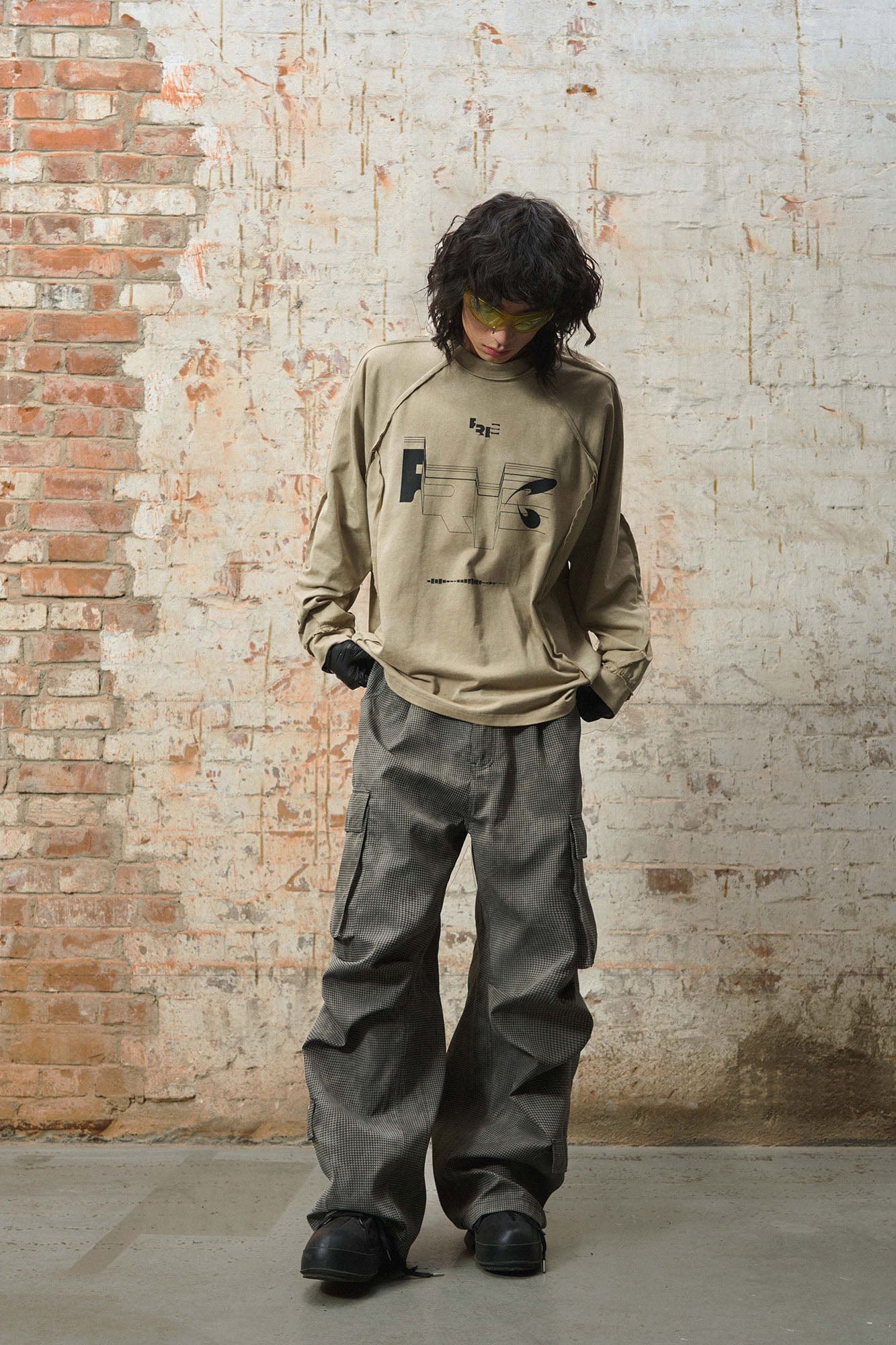 RELABEL Mini Checker Multi-Pocket Strap Pleated Cargo Pants Dark Gray, premium urban and streetwear designers apparel on PROJECTISR.com, RELABEL