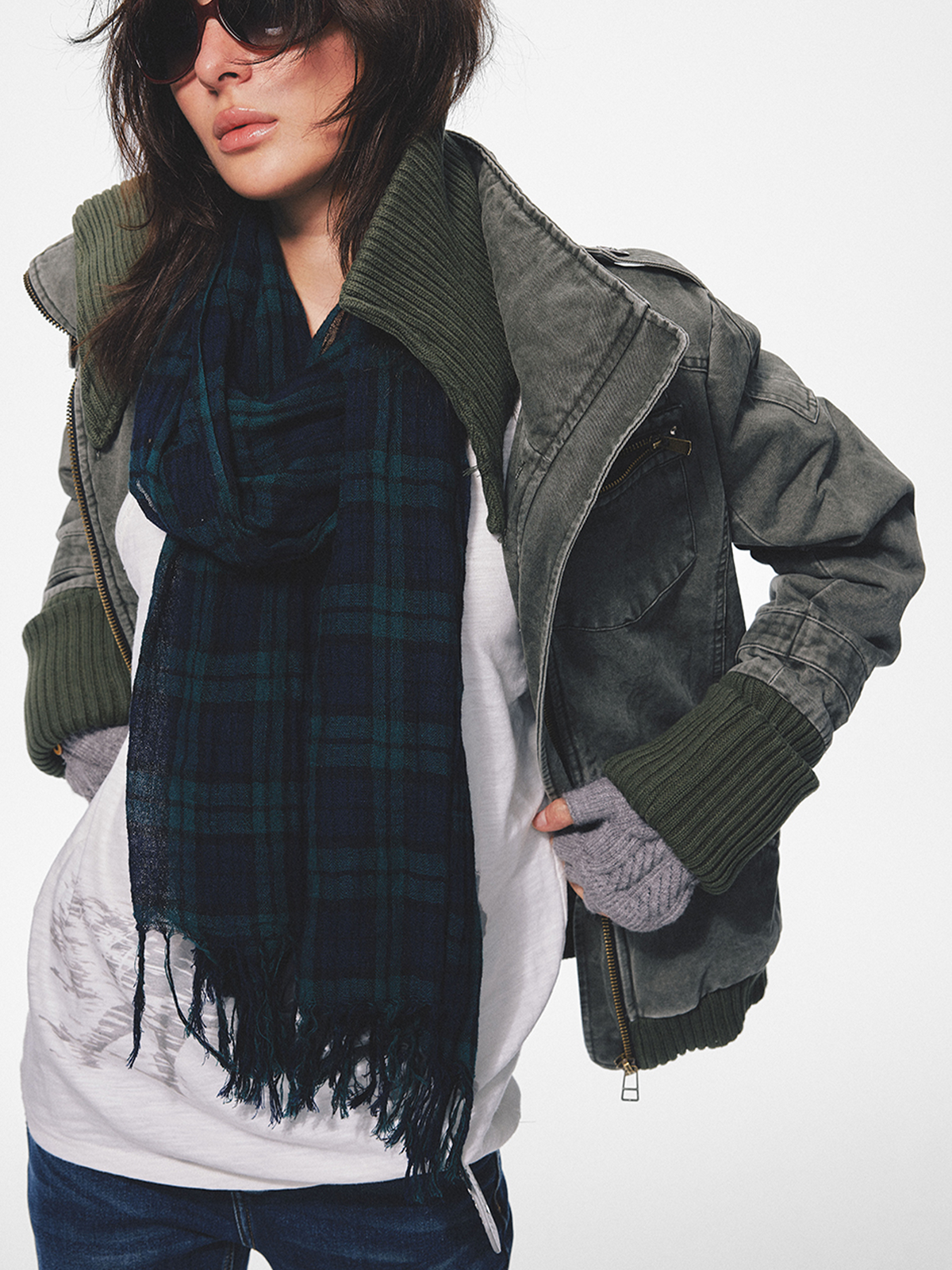 TRECLUB Retro Frayed-Edge Plaid Scarf, premium urban and streetwear designers apparel on PROJECTISR.com, TRECLUB