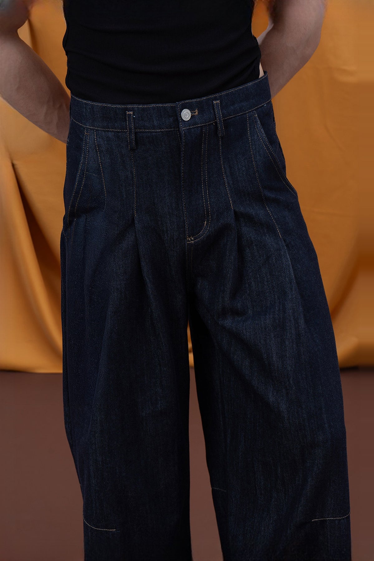 CLP Pleated Washed Wide-Leg Jeans — half body