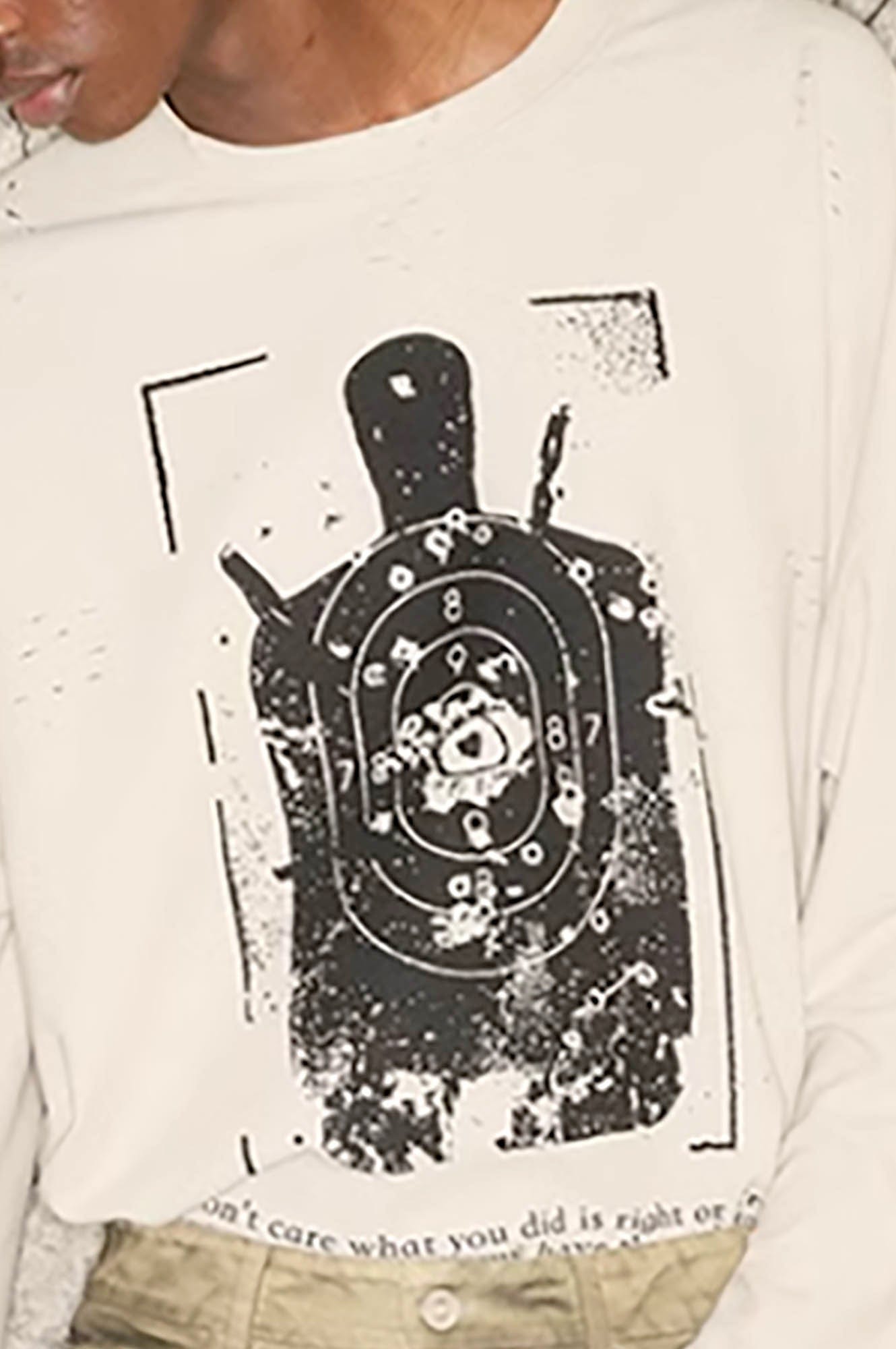 TRIANGLE PROJECT Distressed Target Graphic Long-Sleeve Tee, premium urban and streetwear designers apparel on PROJECTISR.com, TRIANGLE PROJECT