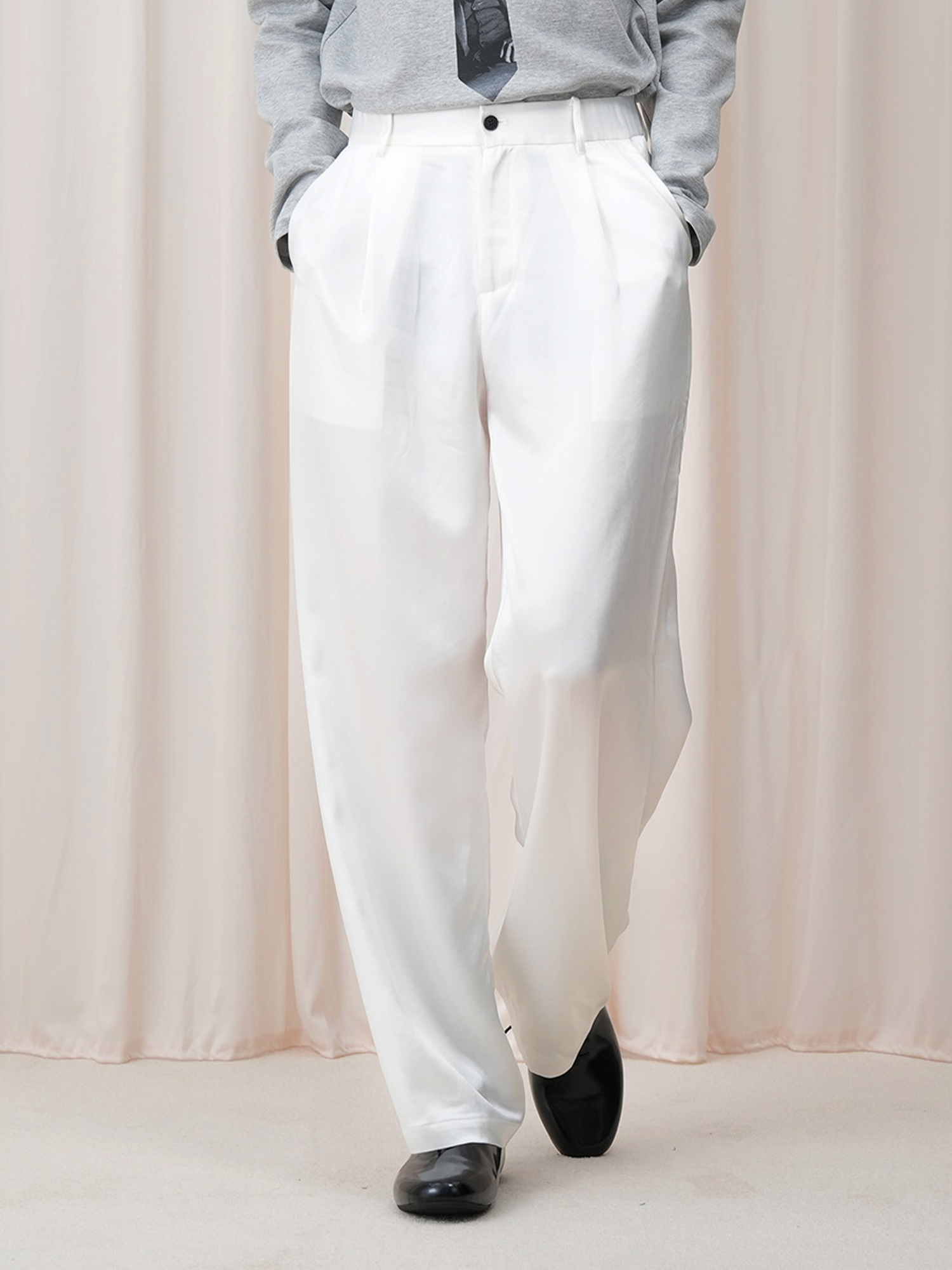 OUYANG WENJUN Minimal Satin Wide-Leg Pants, premium urban and streetwear designers apparel on PROJECTISR.com, OUYANG WENJUN