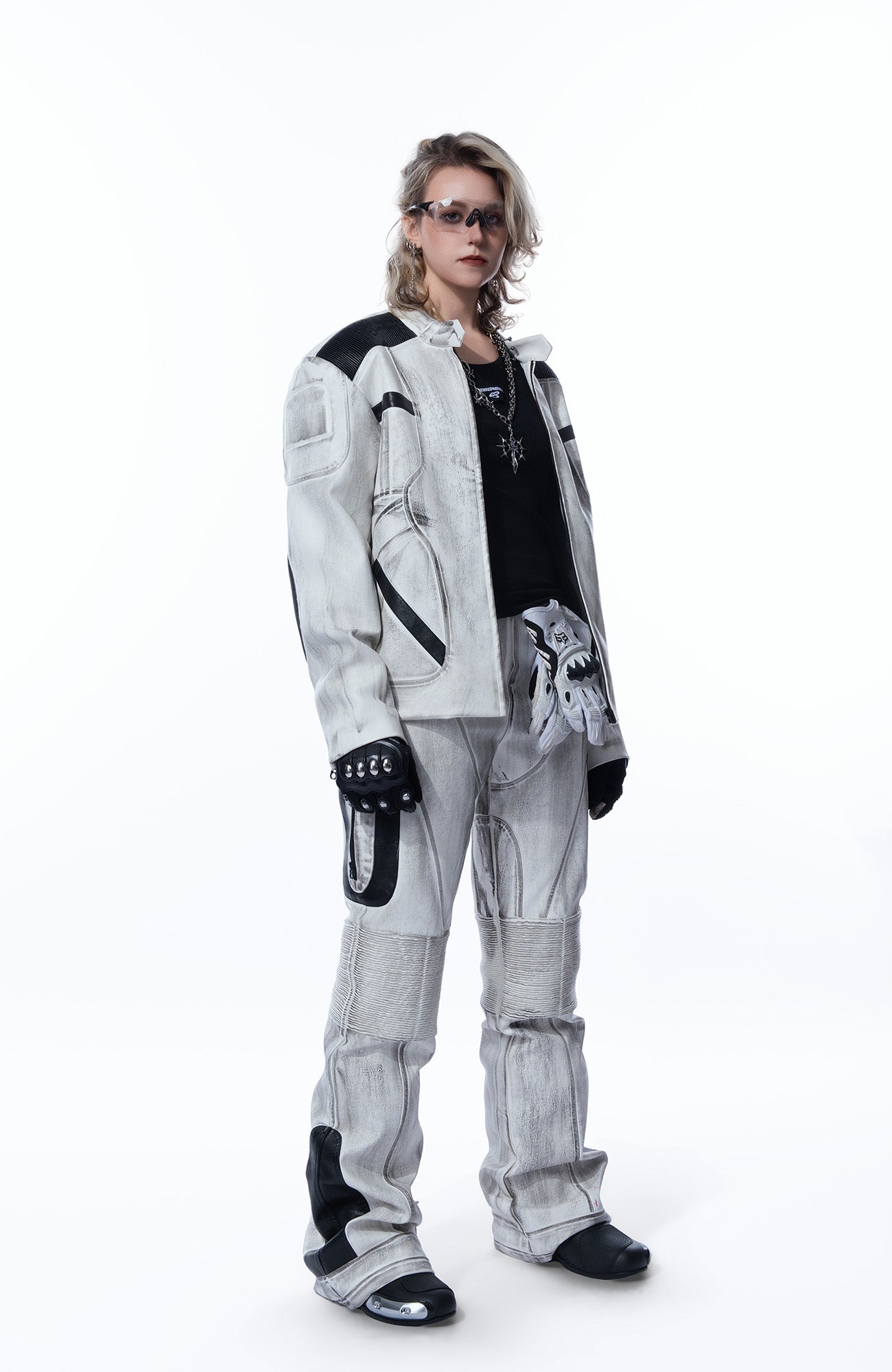 MOGONGSHE Distressed Techwear PU Moto Pants